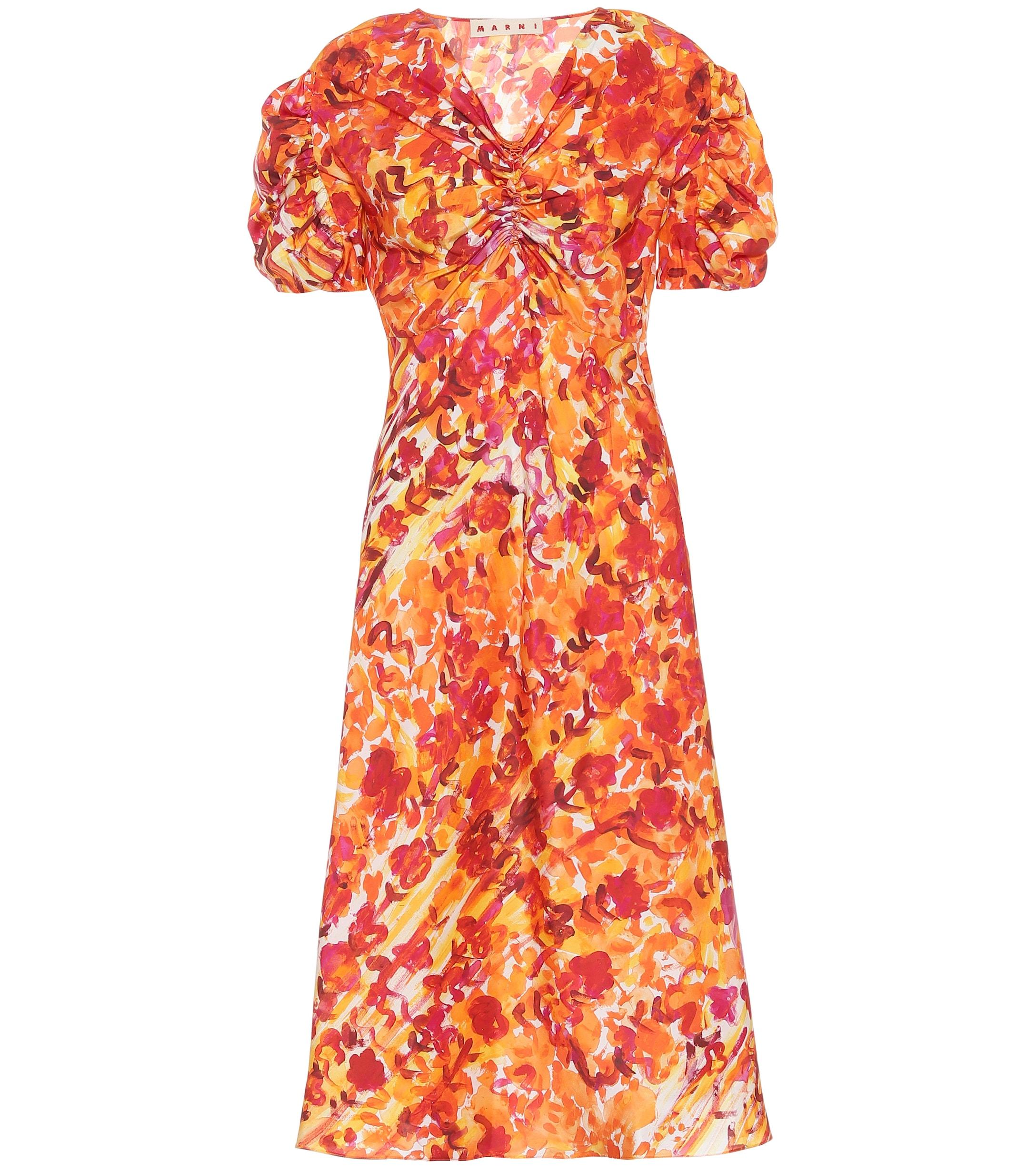 Marni Floral Silk Dress in Orange (Red) Lyst