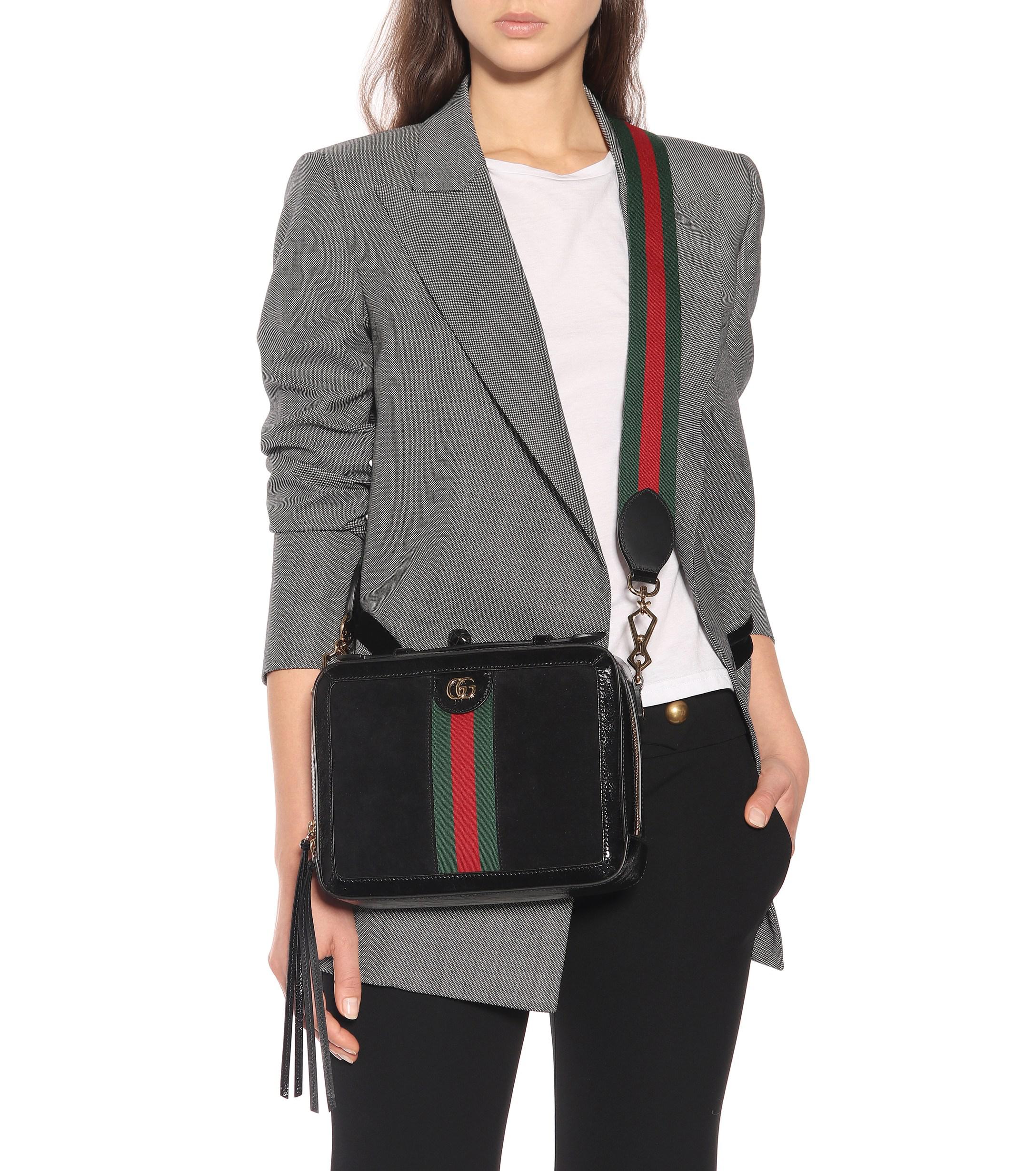 Gucci Ophidia Suede And Leather Shoulder Bag in Black | Lyst
