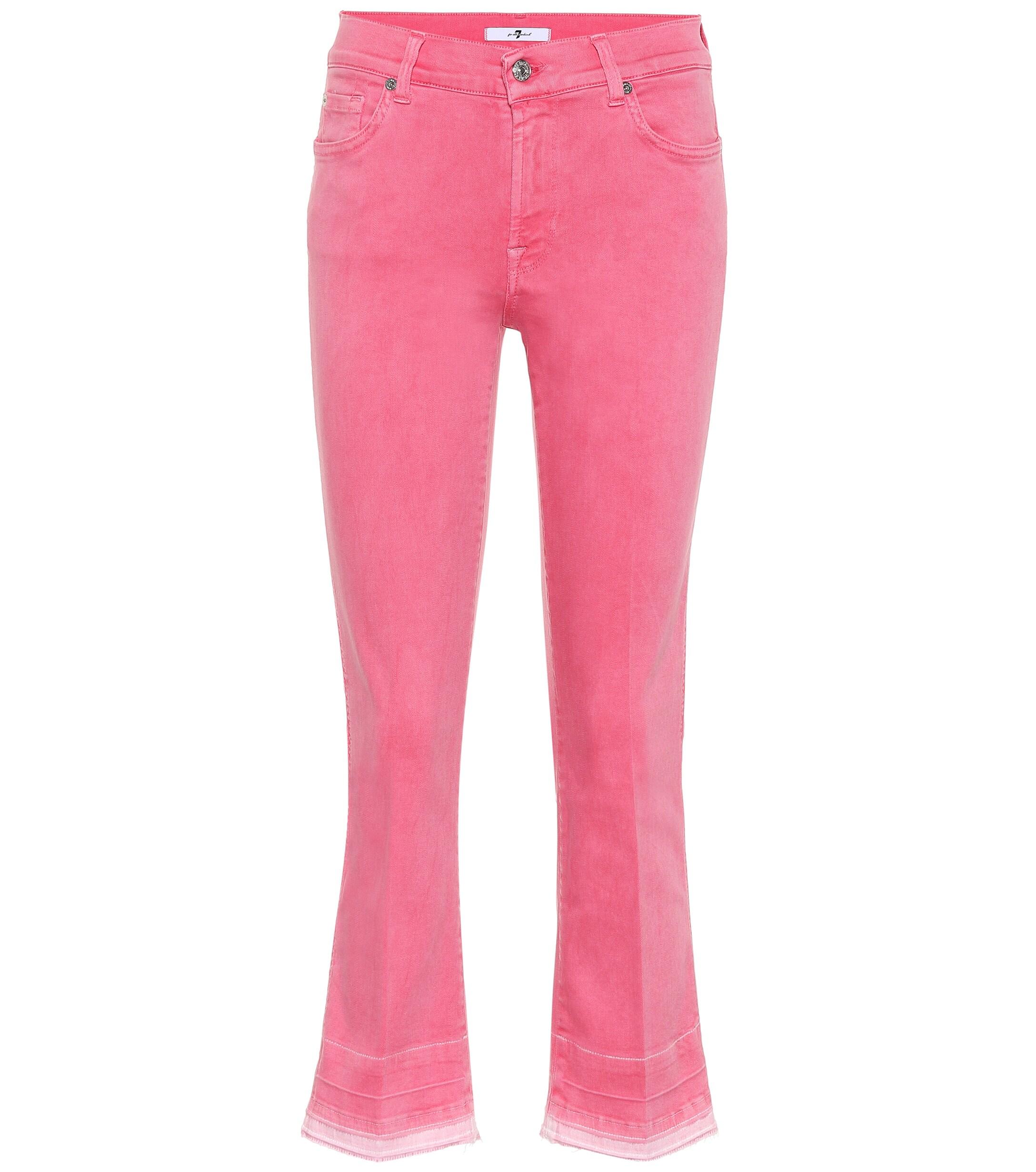 7 For All Mankind Denim Cropped Mid-rise Bootcut Jeans in Pink - Lyst