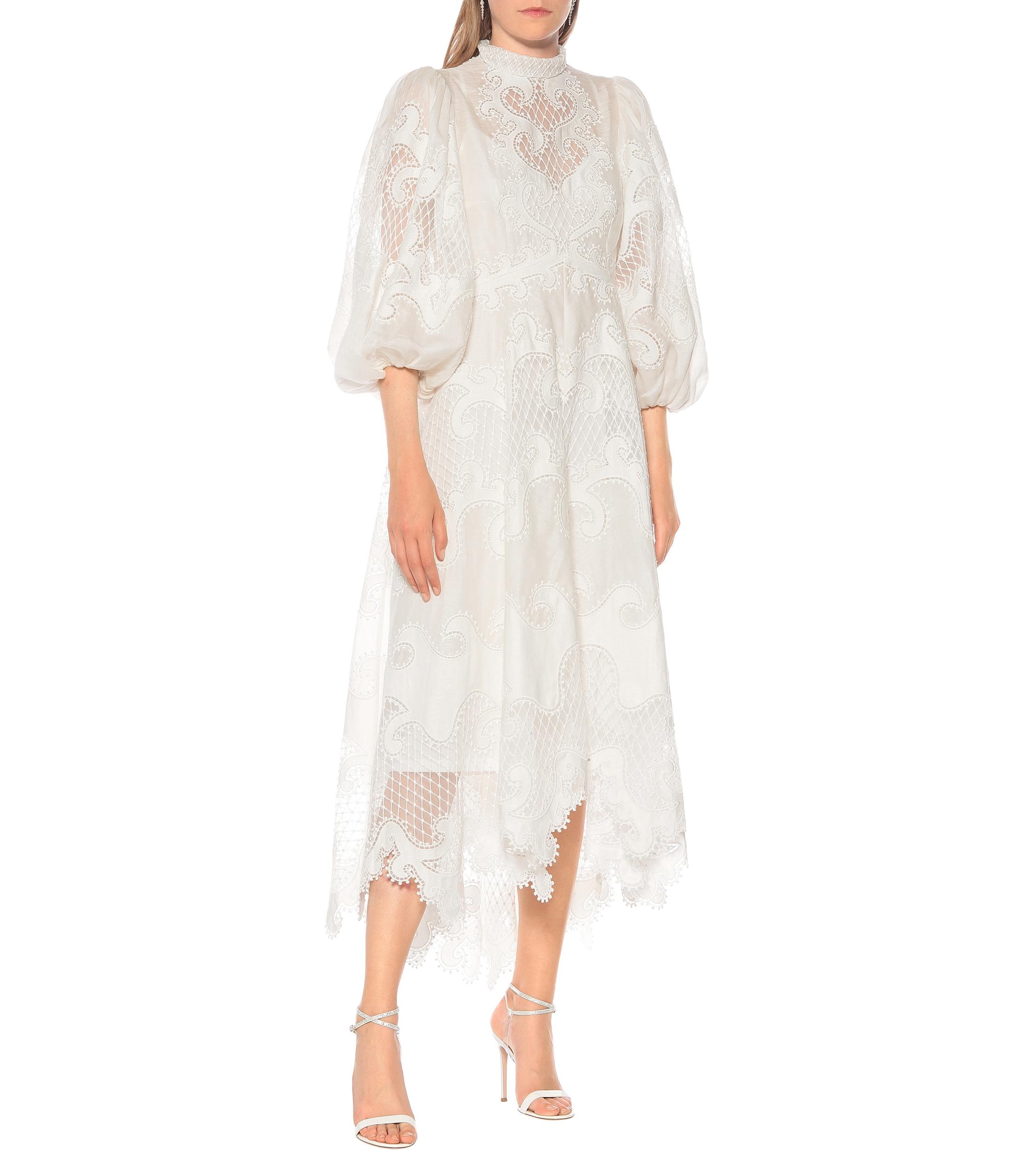 Zimmermann Brightside Embroidered Linen And Silk Dress in White - Lyst