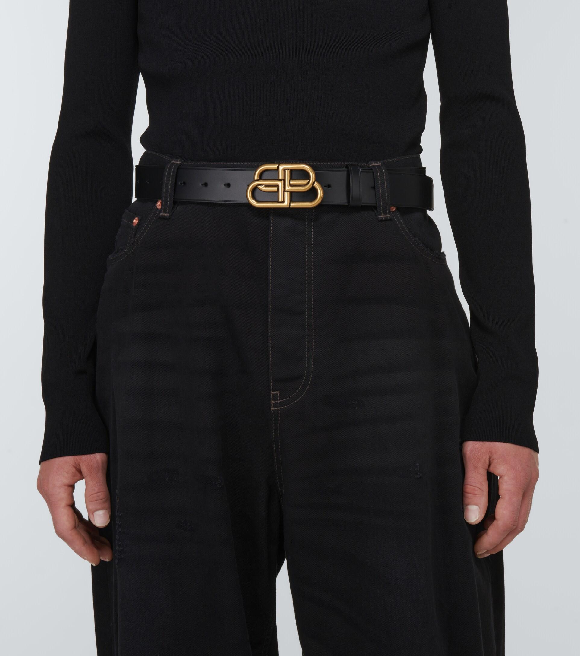 Balenciaga Bb Leather Belt in Black for Men | Lyst