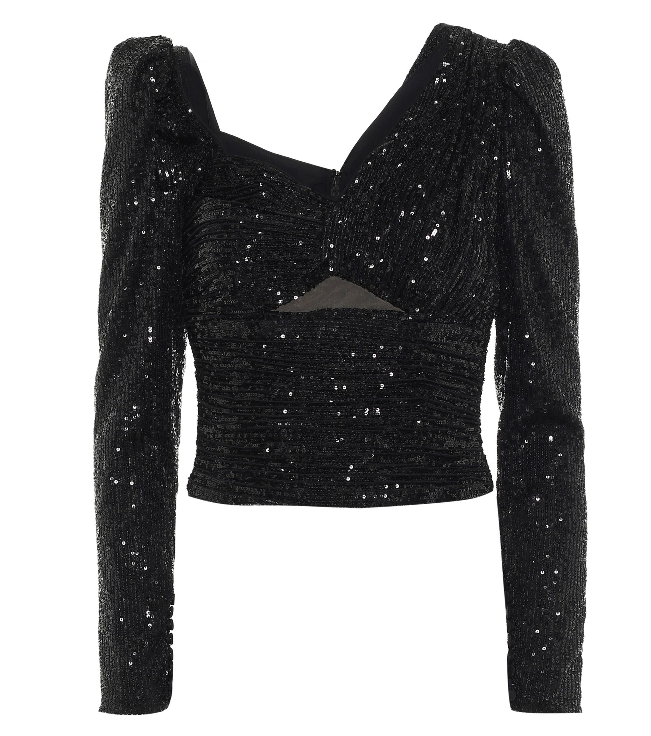 Self-Portrait Sequined Top in Black | Lyst