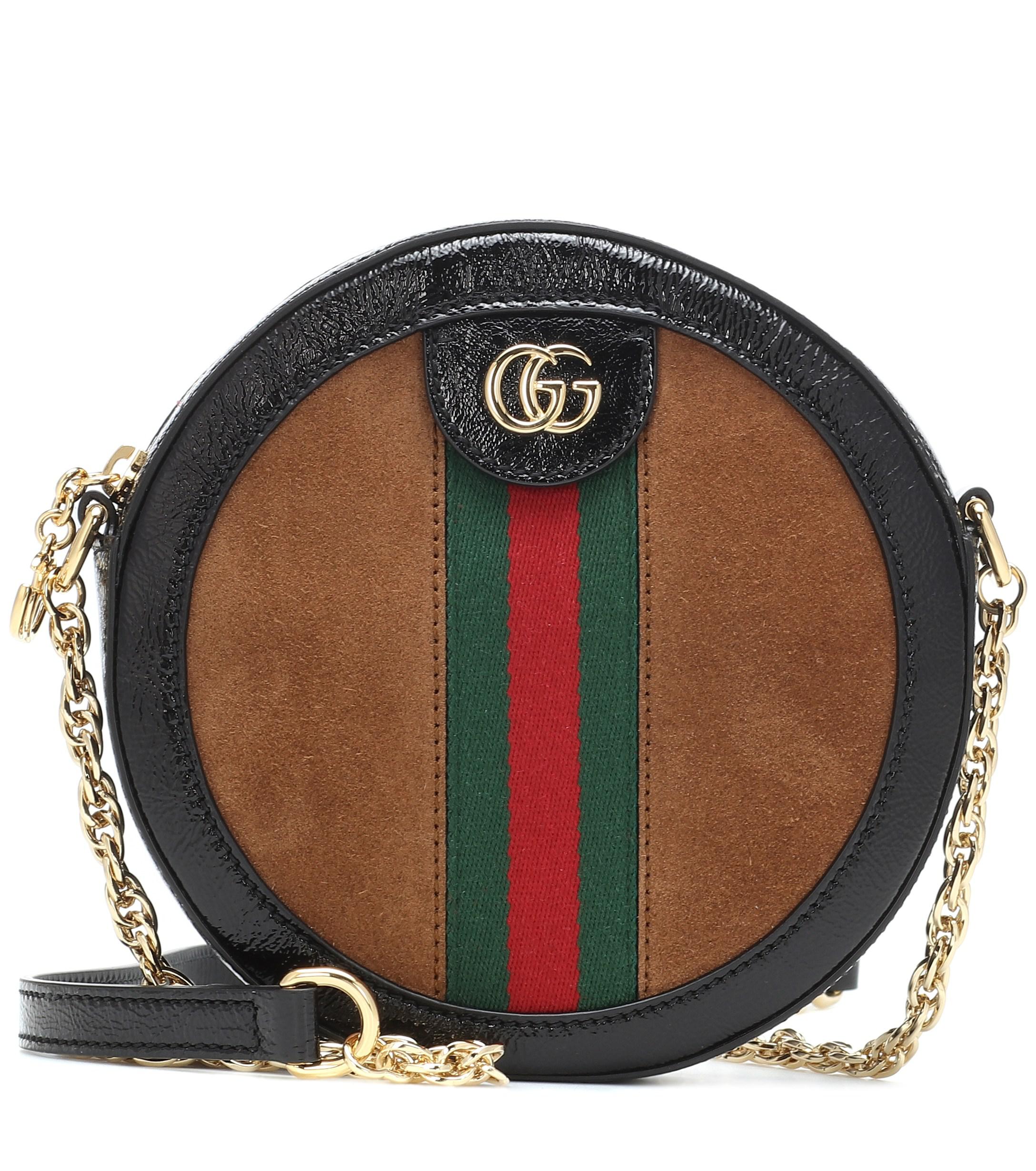 Gucci Leather Ophidia Mini Round Shoulder Bag in Brown - Lyst