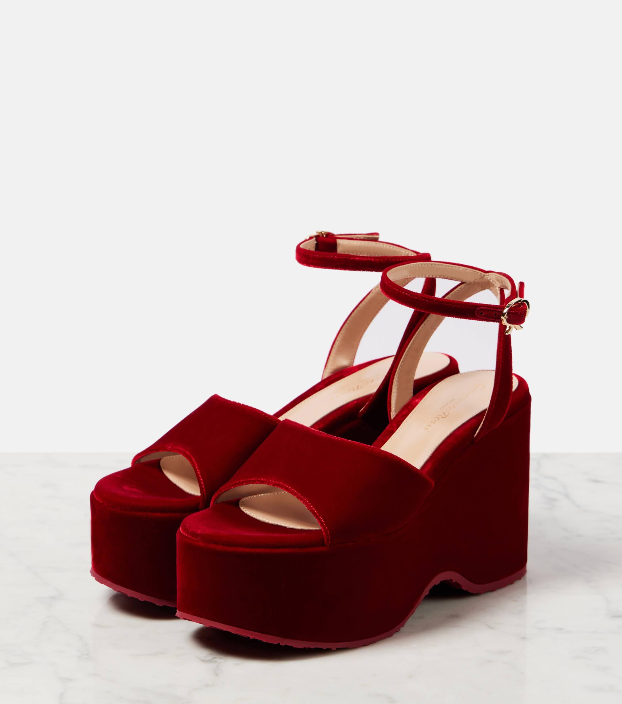 Gianvito Rossi Velvet Wedge Sandals in Red Lyst UK
