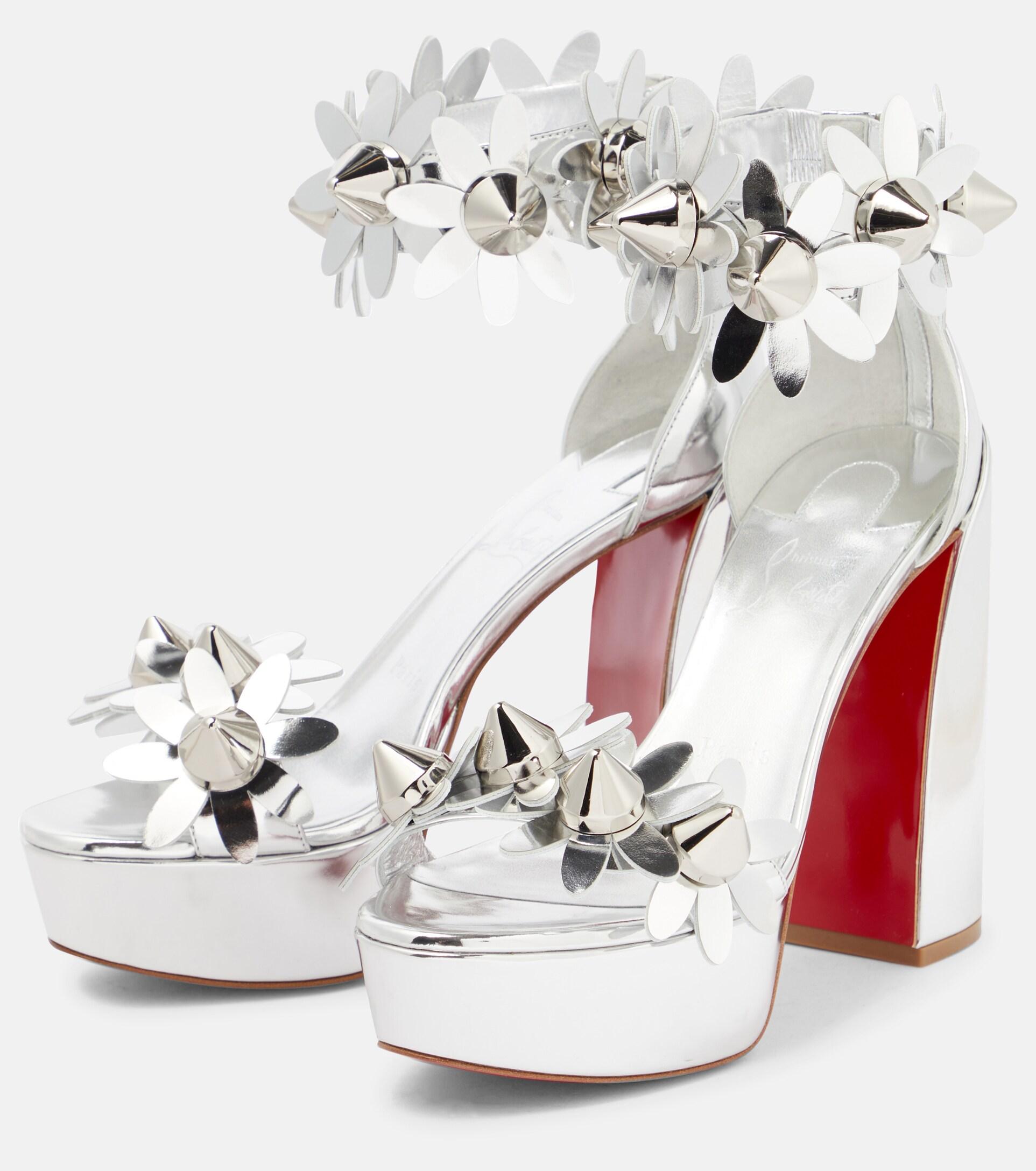 Christian Louboutin Daisy Spikes Alta Leather Sandals in White | Lyst