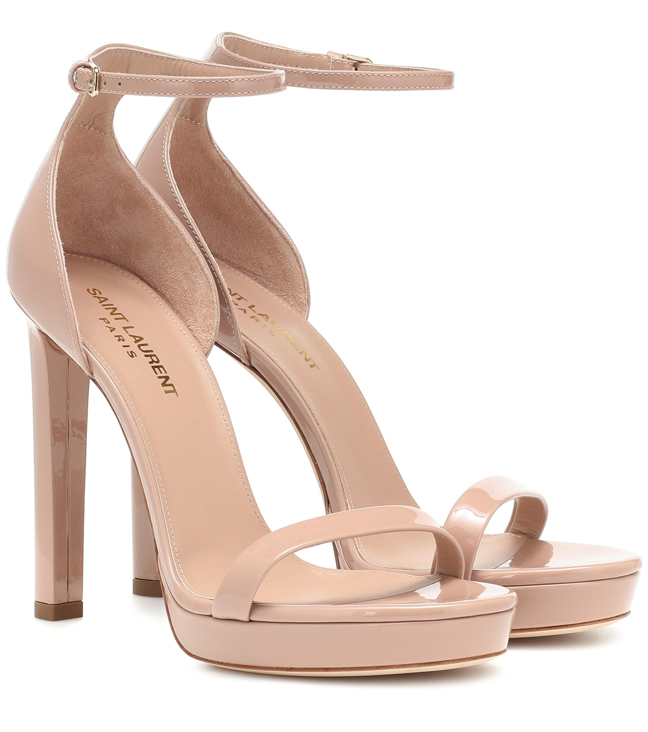Saint Laurent Hall 105 Patent Leather Sandals in Beige (Natural) - Save ...