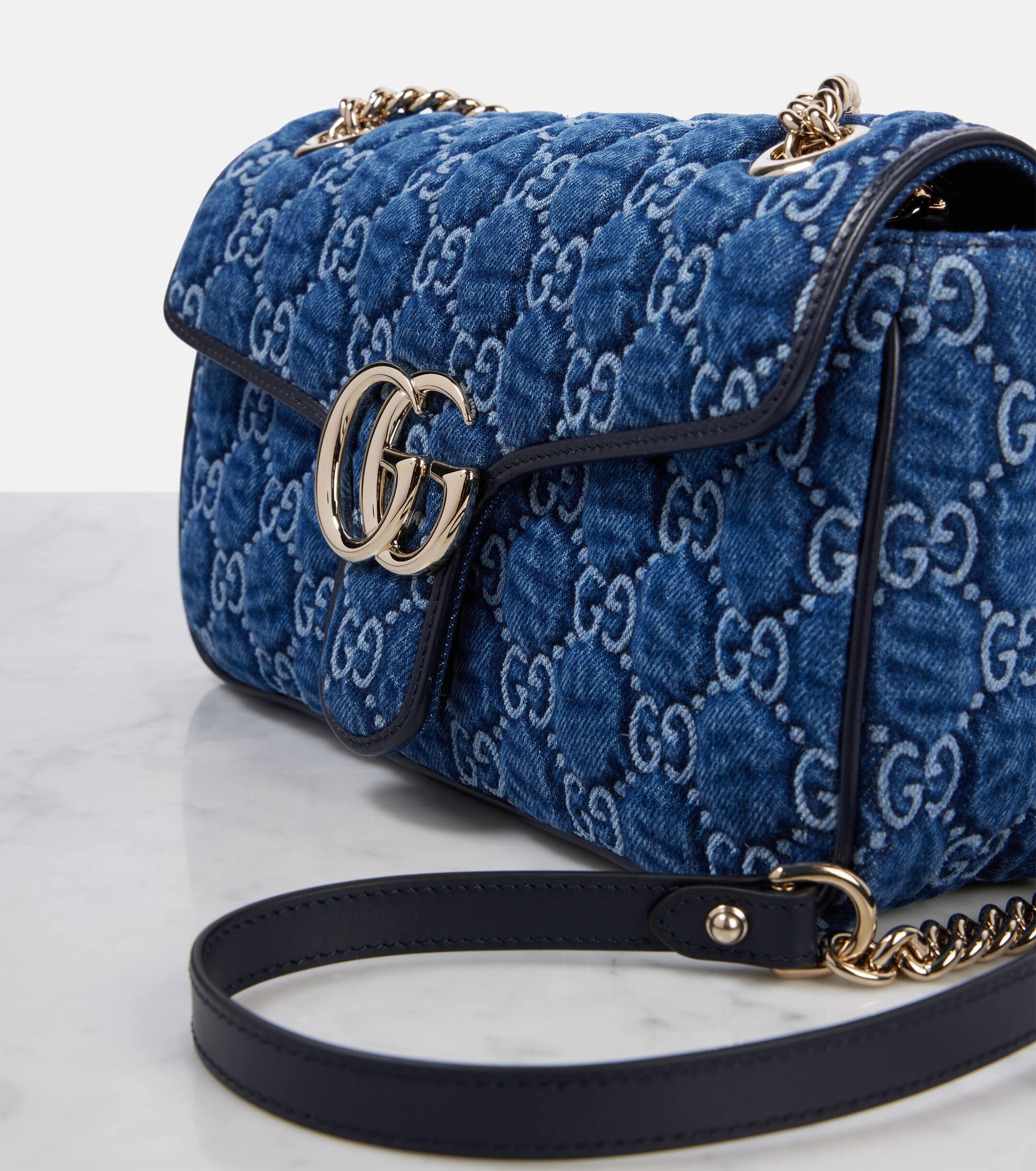 Gucci Gg Marmont Small Denim Shoulder Bag in Blue Lyst UK