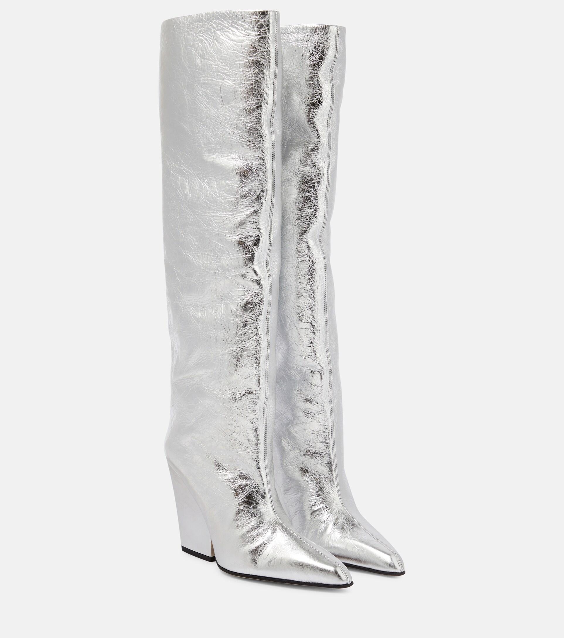 Paris Texas Jane Metallic Leather Knee-high Boots in White | Lyst