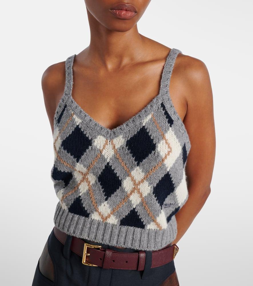 Prada Argyle Cashmere Crop Top in Gray Lyst