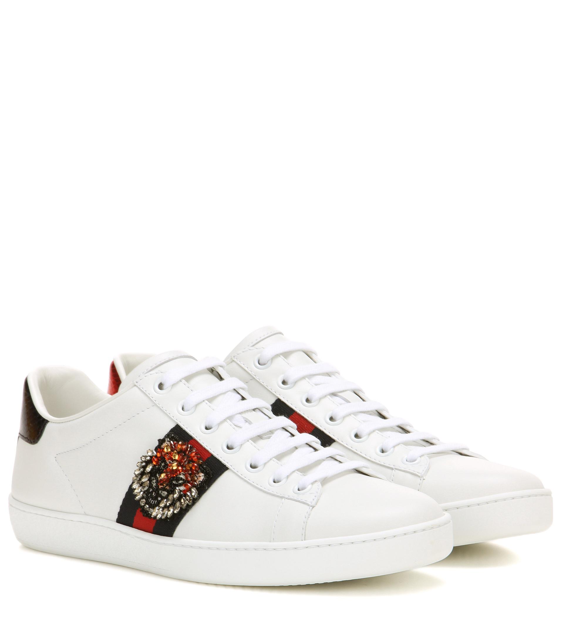 gucci ace embellished leather sneakers
