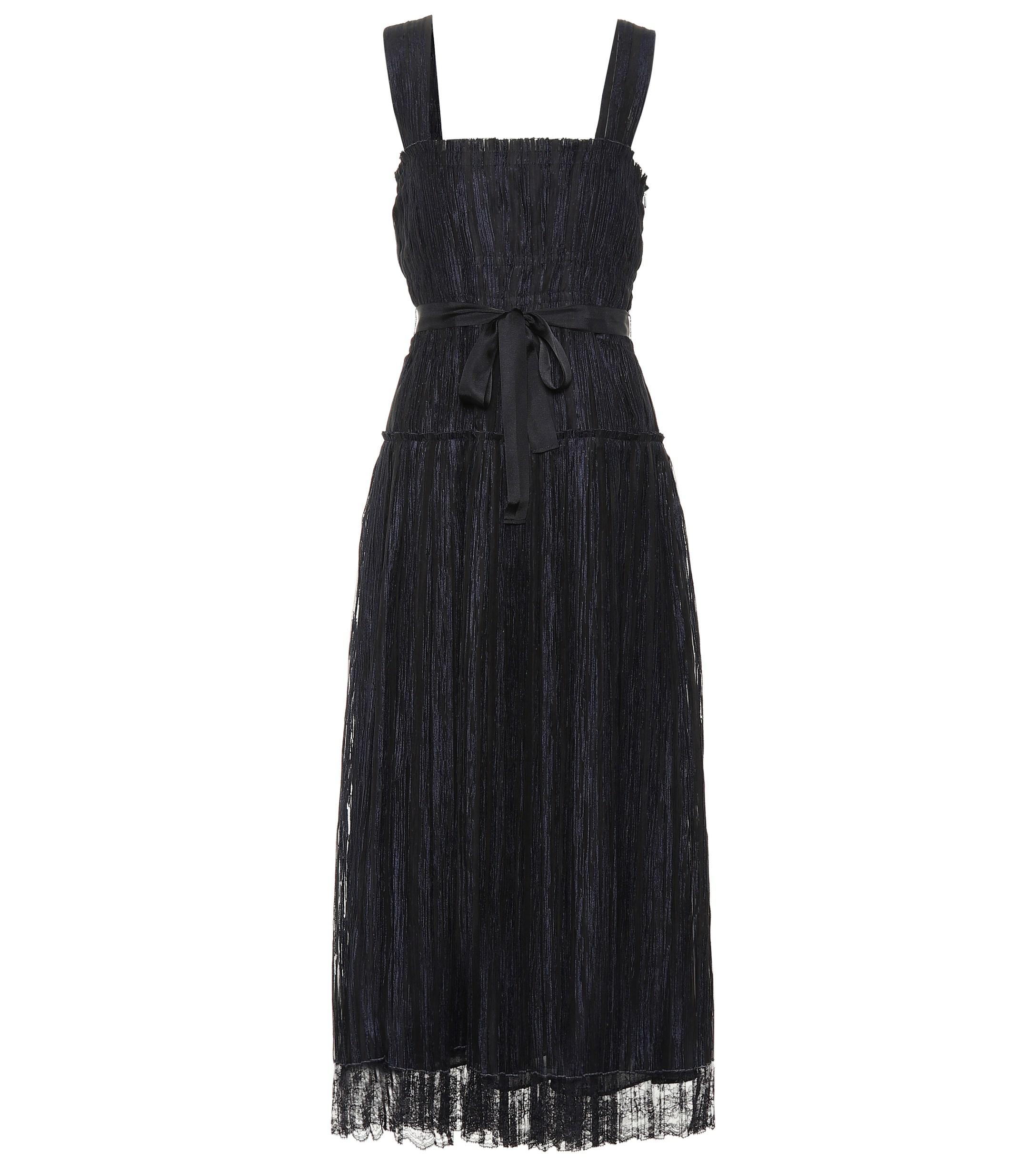 Bottega Veneta Lace-trimmed Silk-blend Dress in Nero/Nero (Black) - Lyst