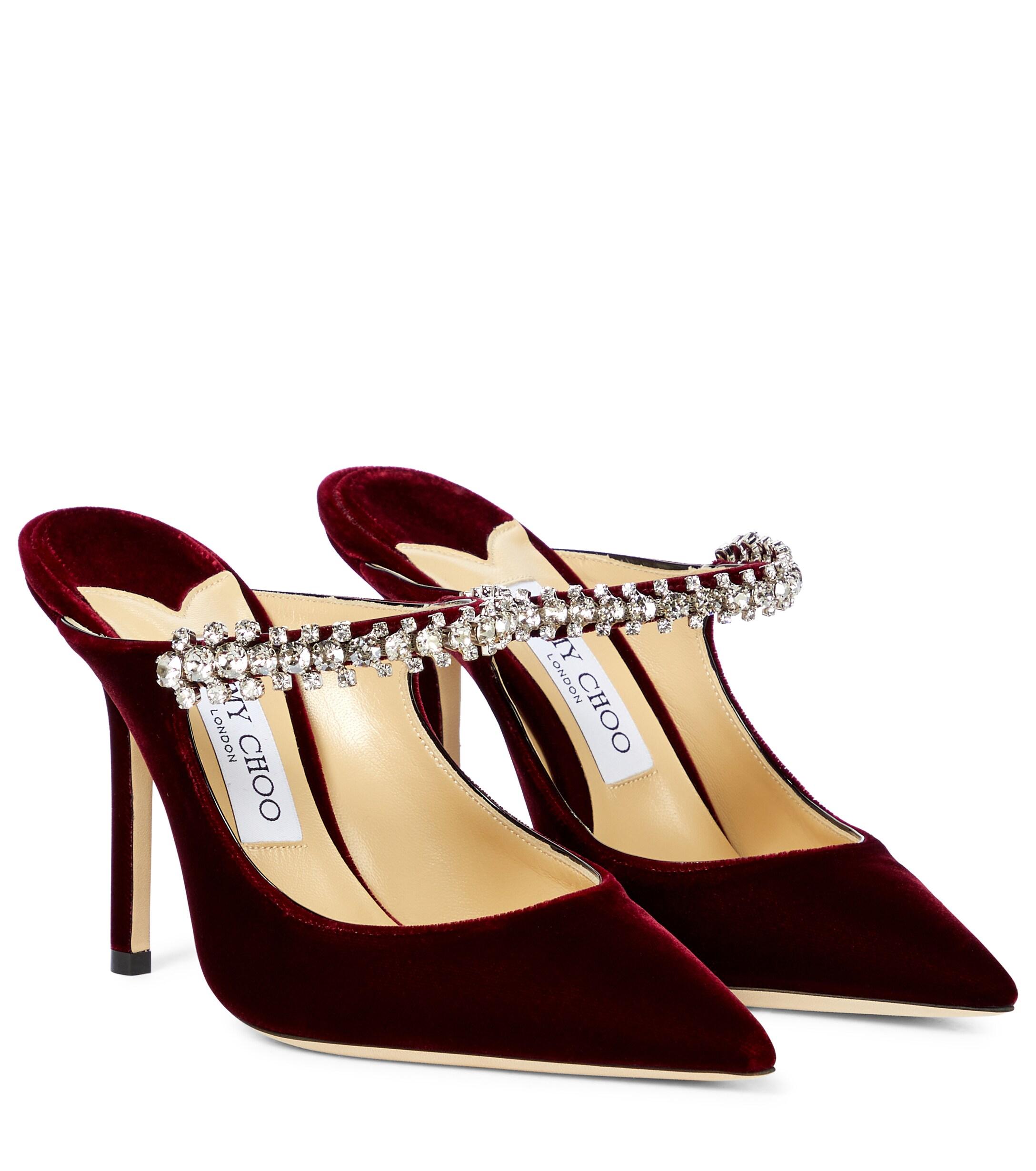 Jimmy Choo Bing 100 Crystal-embellished Velvet Mules in Red Jimmy Choo Bing 100 Crystal-embellished Velvet Mules in Red