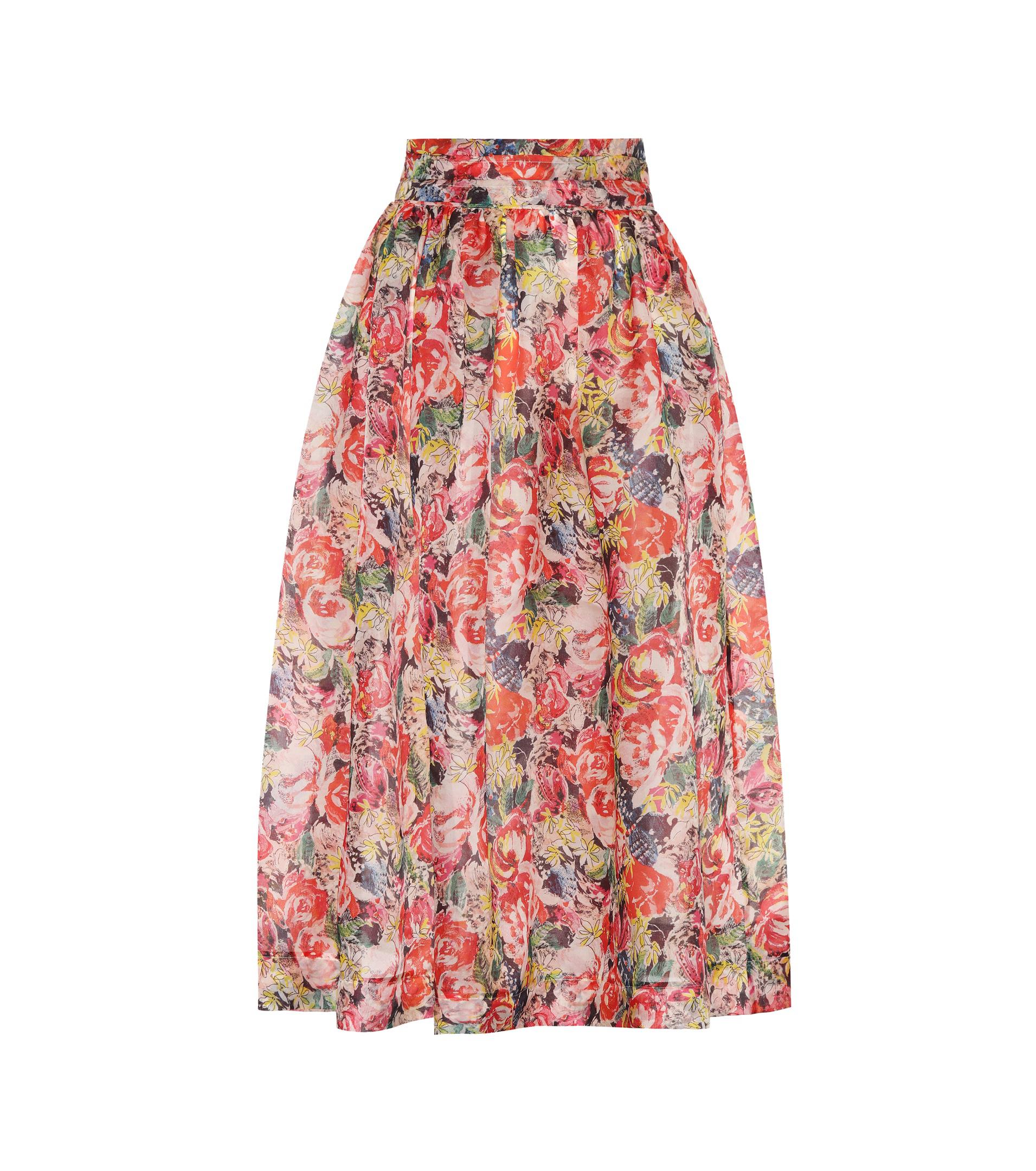 Ganni Seneca Floralprinted Silk Skirt Lyst