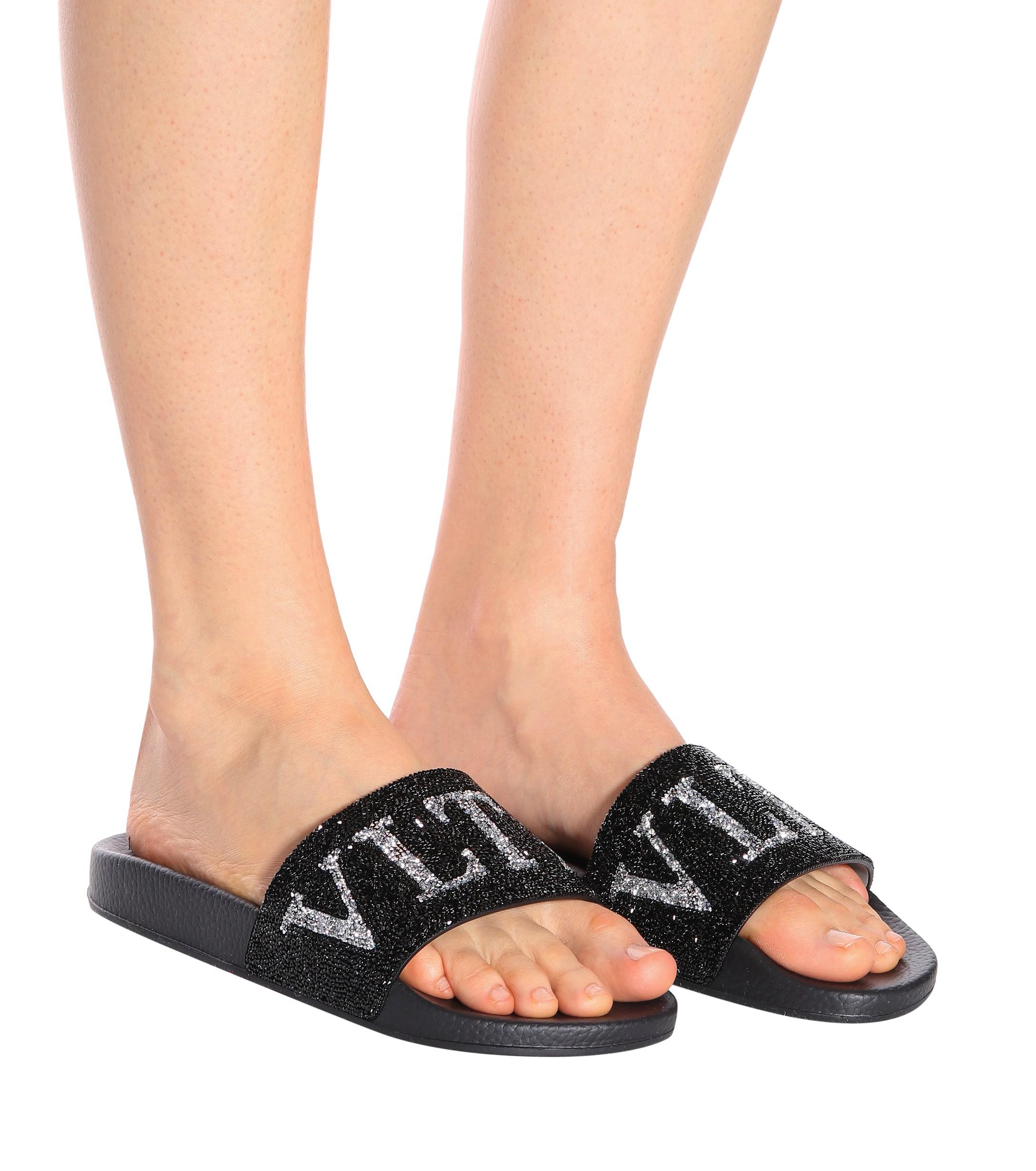 womens black valentino sliders