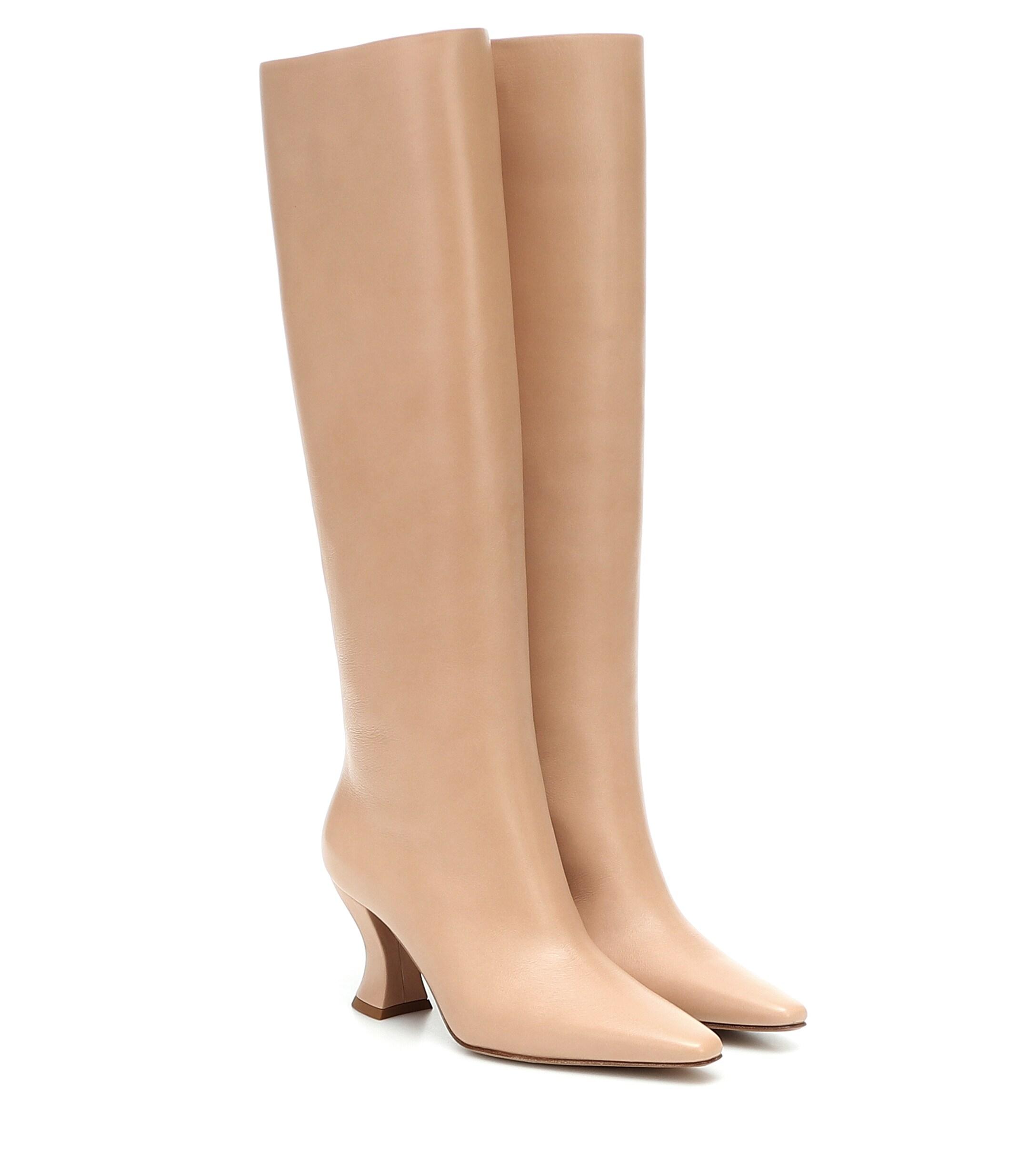 beige leather knee high boots