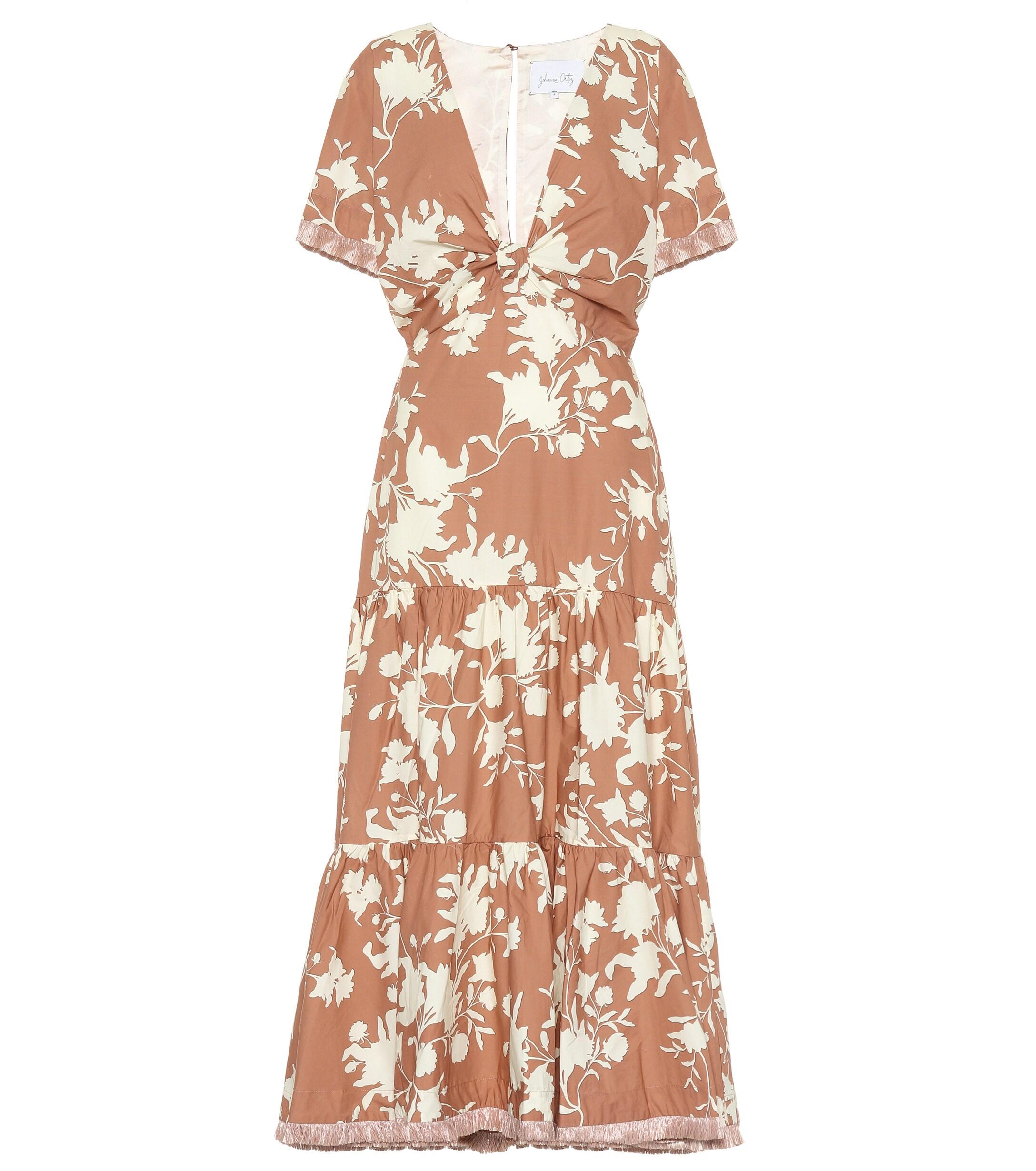 Johanna Ortiz Tea House Cotton-blend Midi Dress in Brown - Lyst