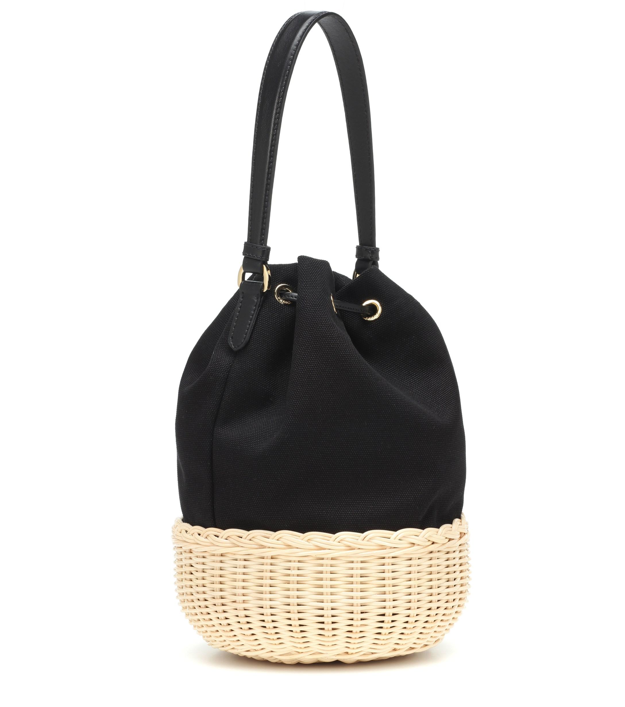 Prada Canvas And Wicker Bucket Bag in Black Lyst