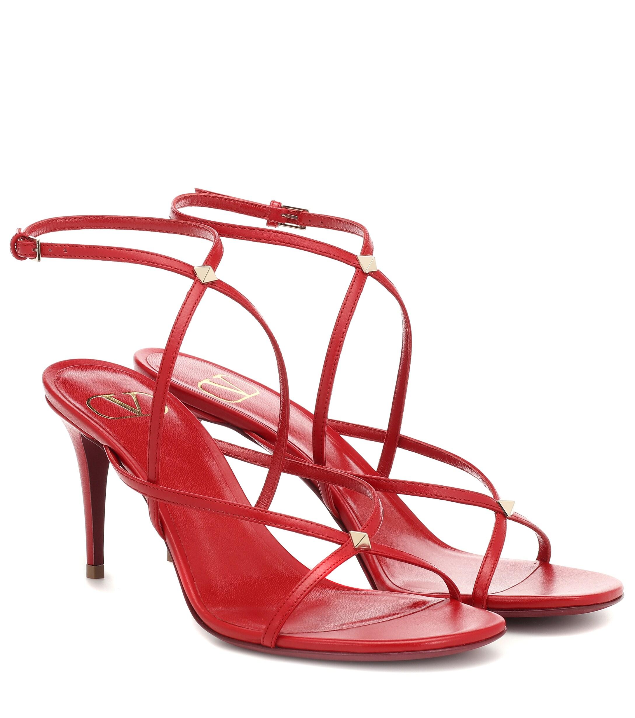 Valentino Rockstud Leather Sandals in Red - Lyst