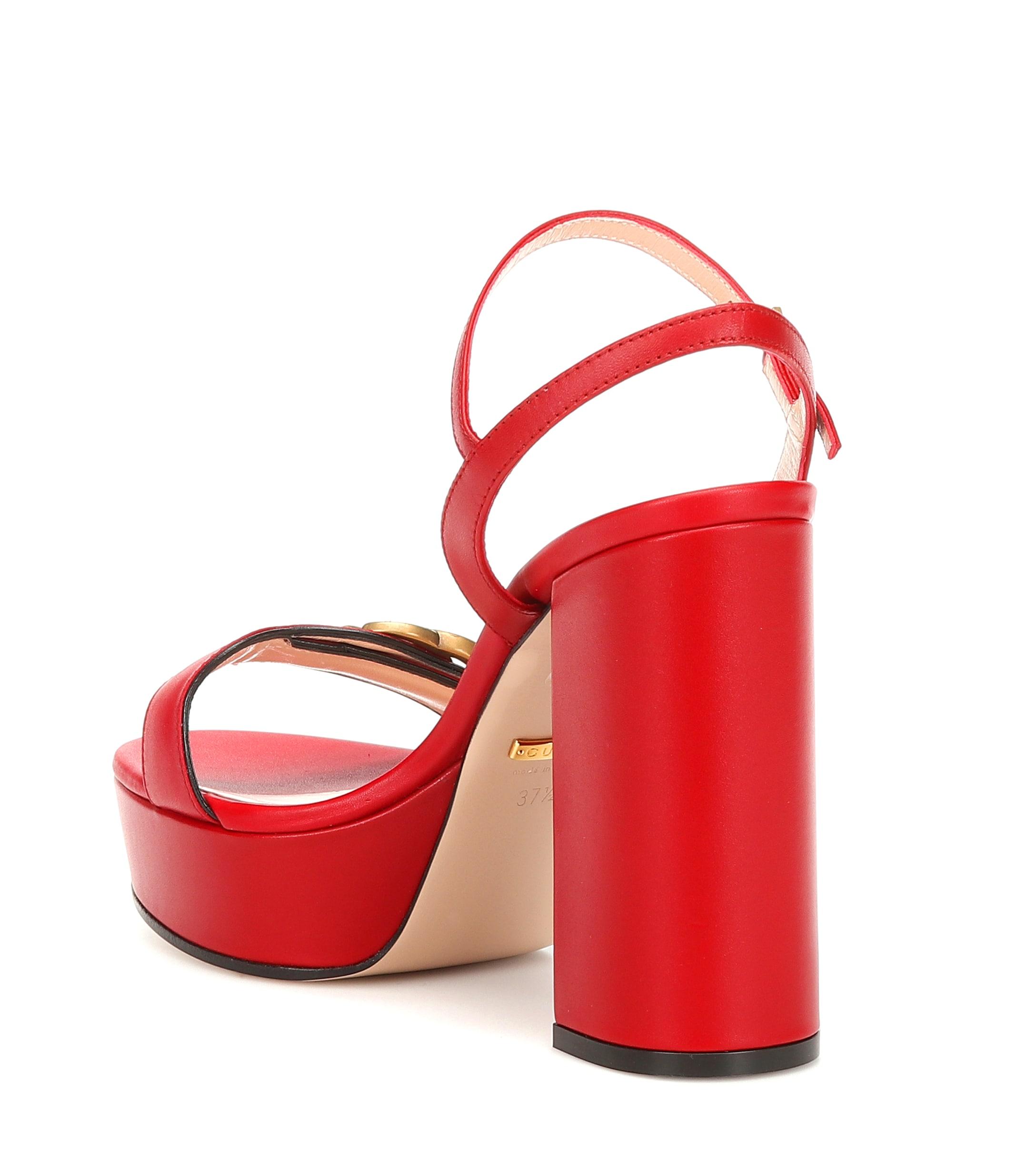 Gucci Marmont Leather Platform Sandals in Red - Lyst