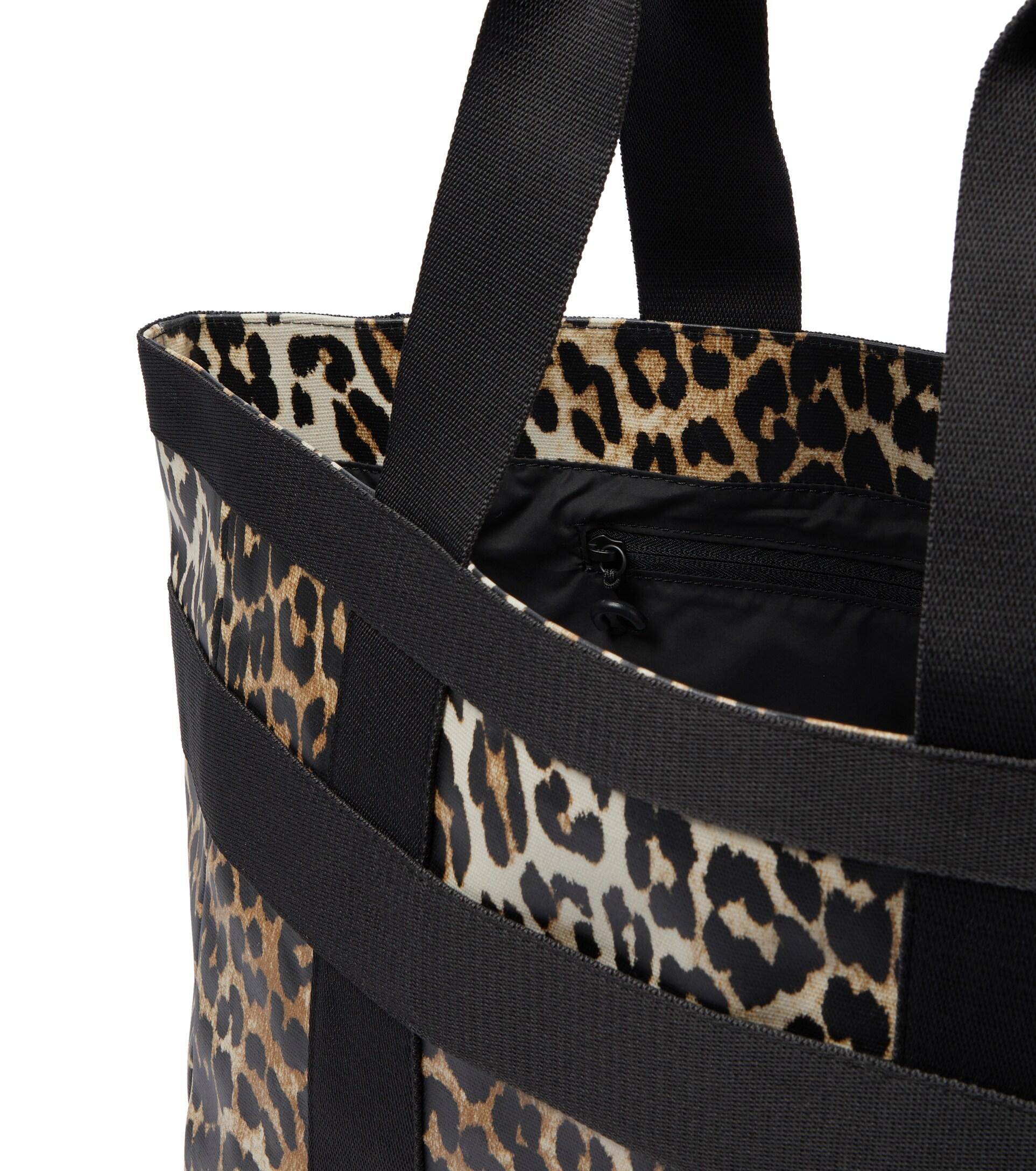 Ganni Leopard-print Canvas Tote Bag in Black | Lyst
