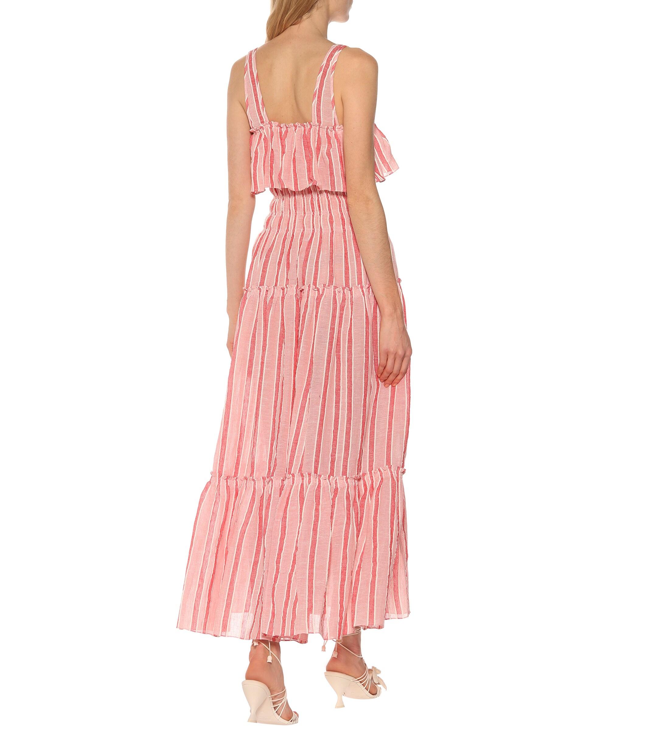 Three Graces London Striped Cotton And Linen Dress in Pink - Lyst