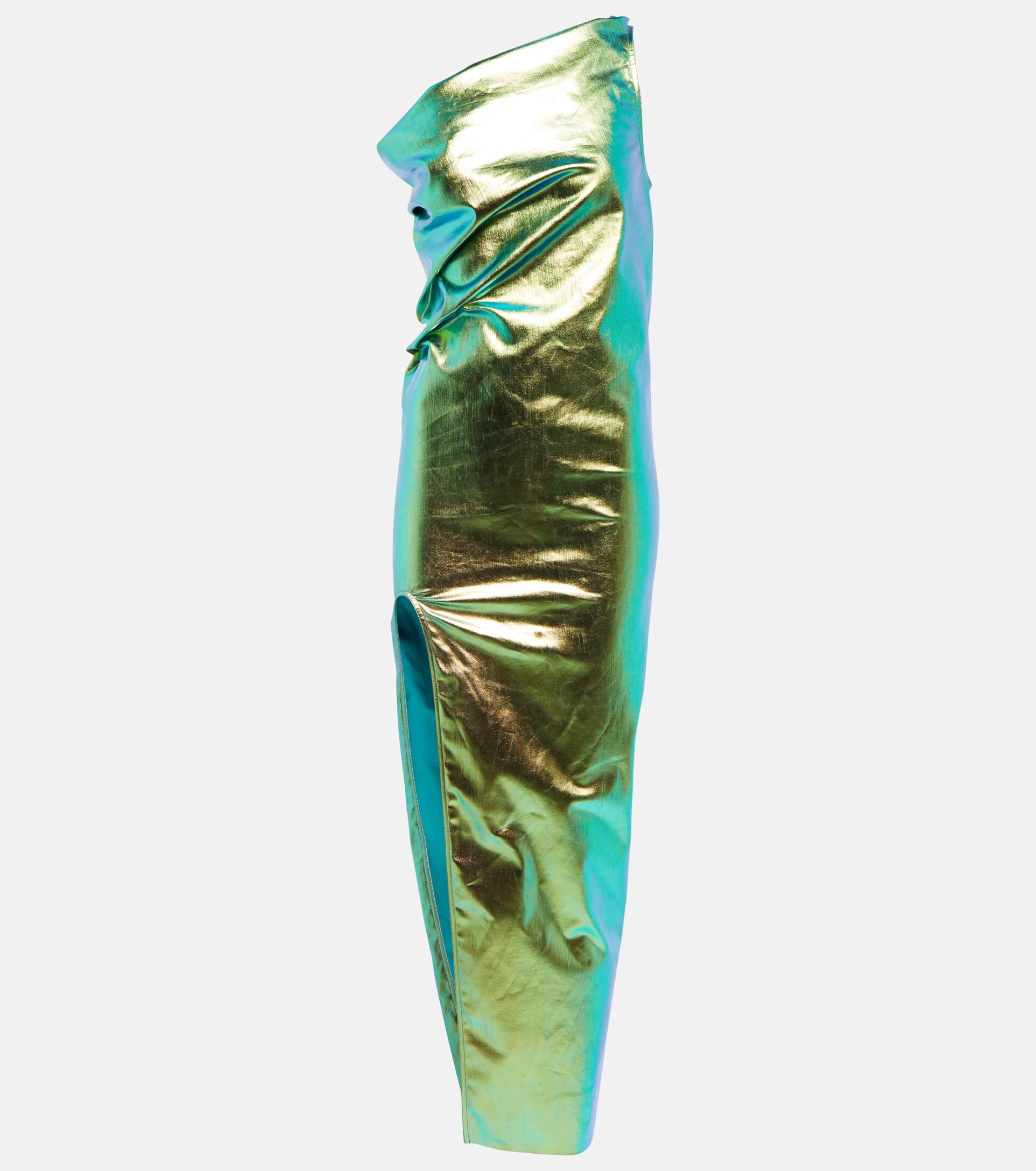 Rick Owens Metallic Denim Maxi Dress in Green | Lyst