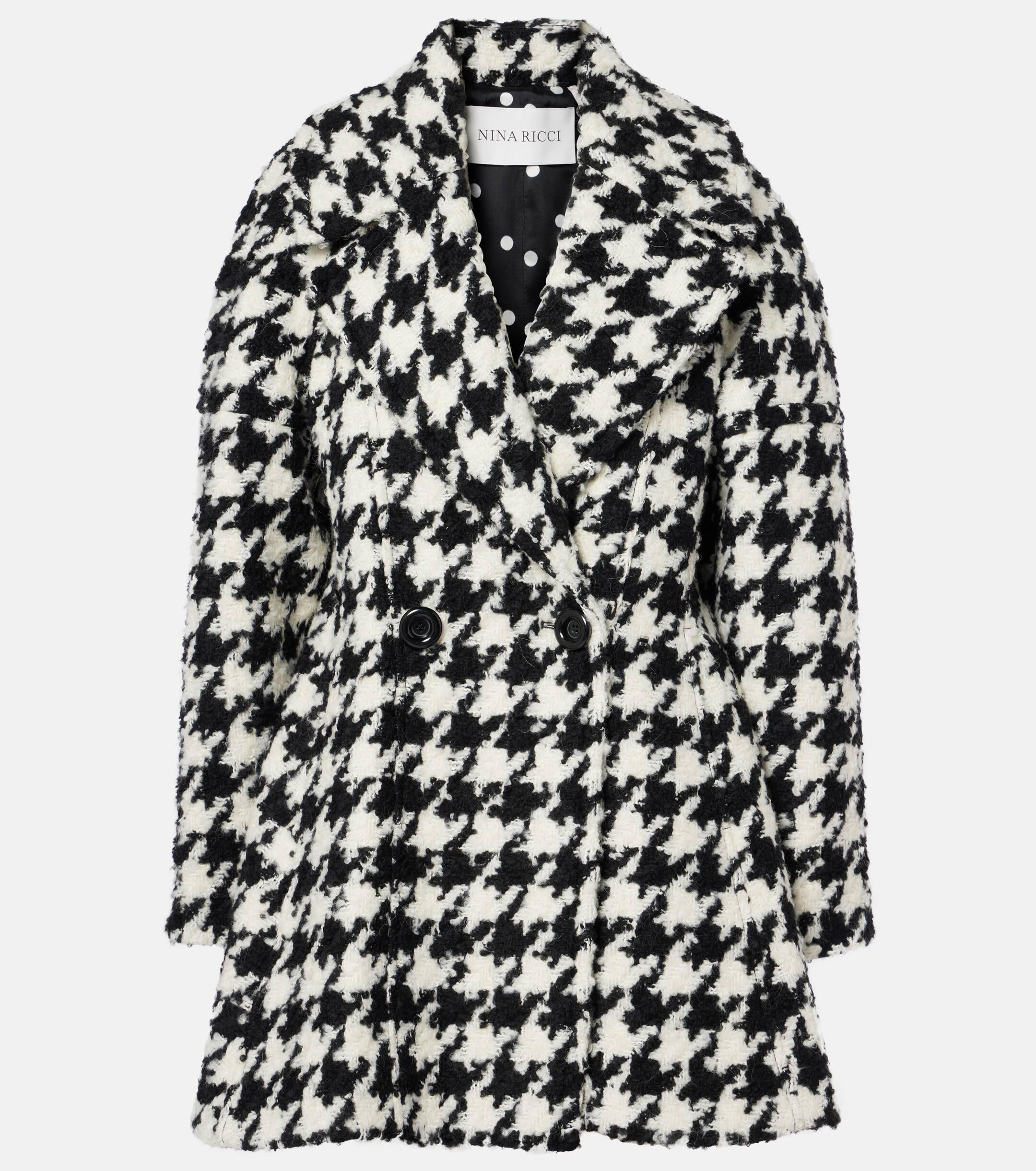 Nina Ricci Houndstooth Double Breasted Coat in Black Lyst UK