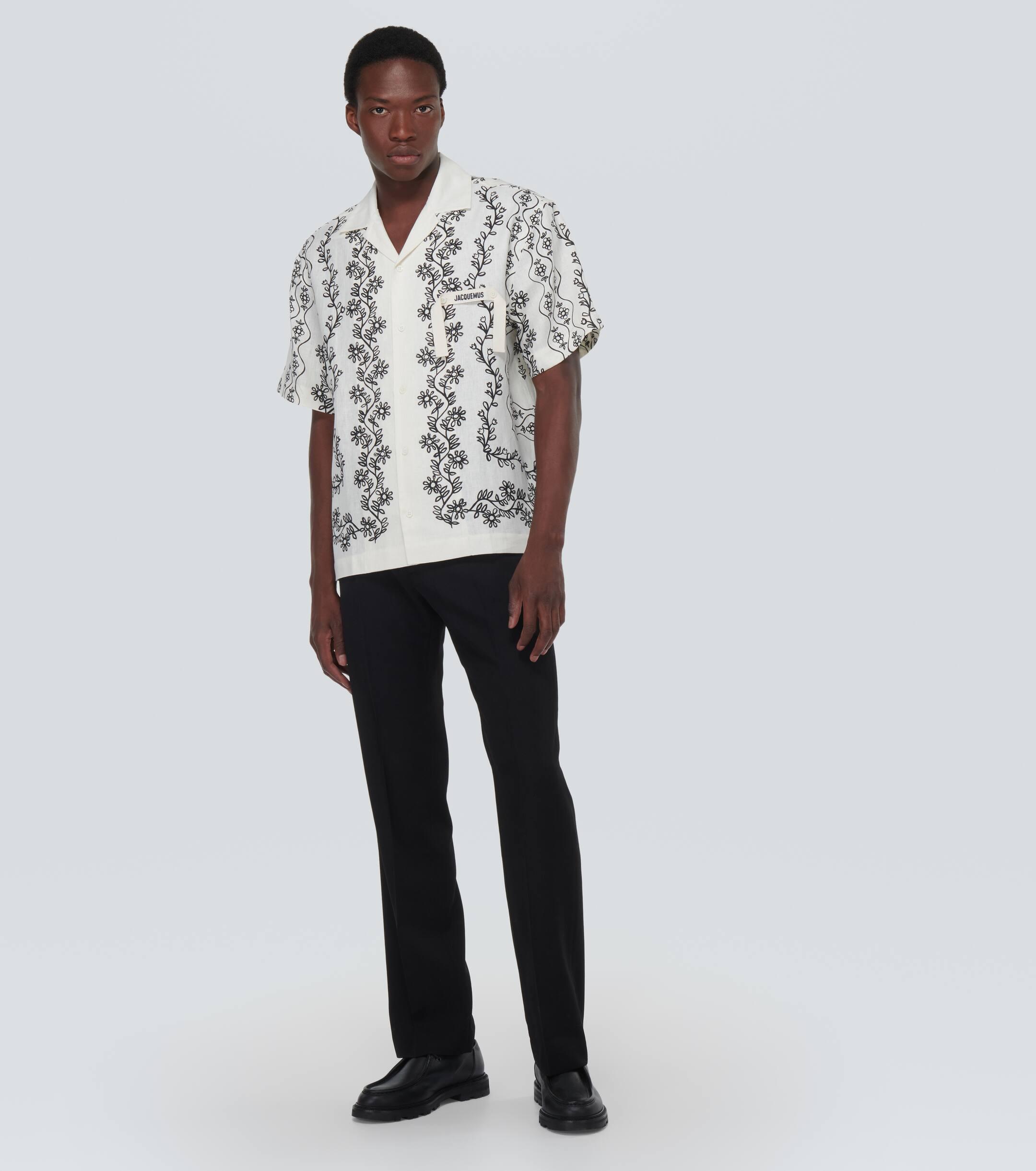 Jacquemus La Chemise Jean Floral Linen Shirt in White for