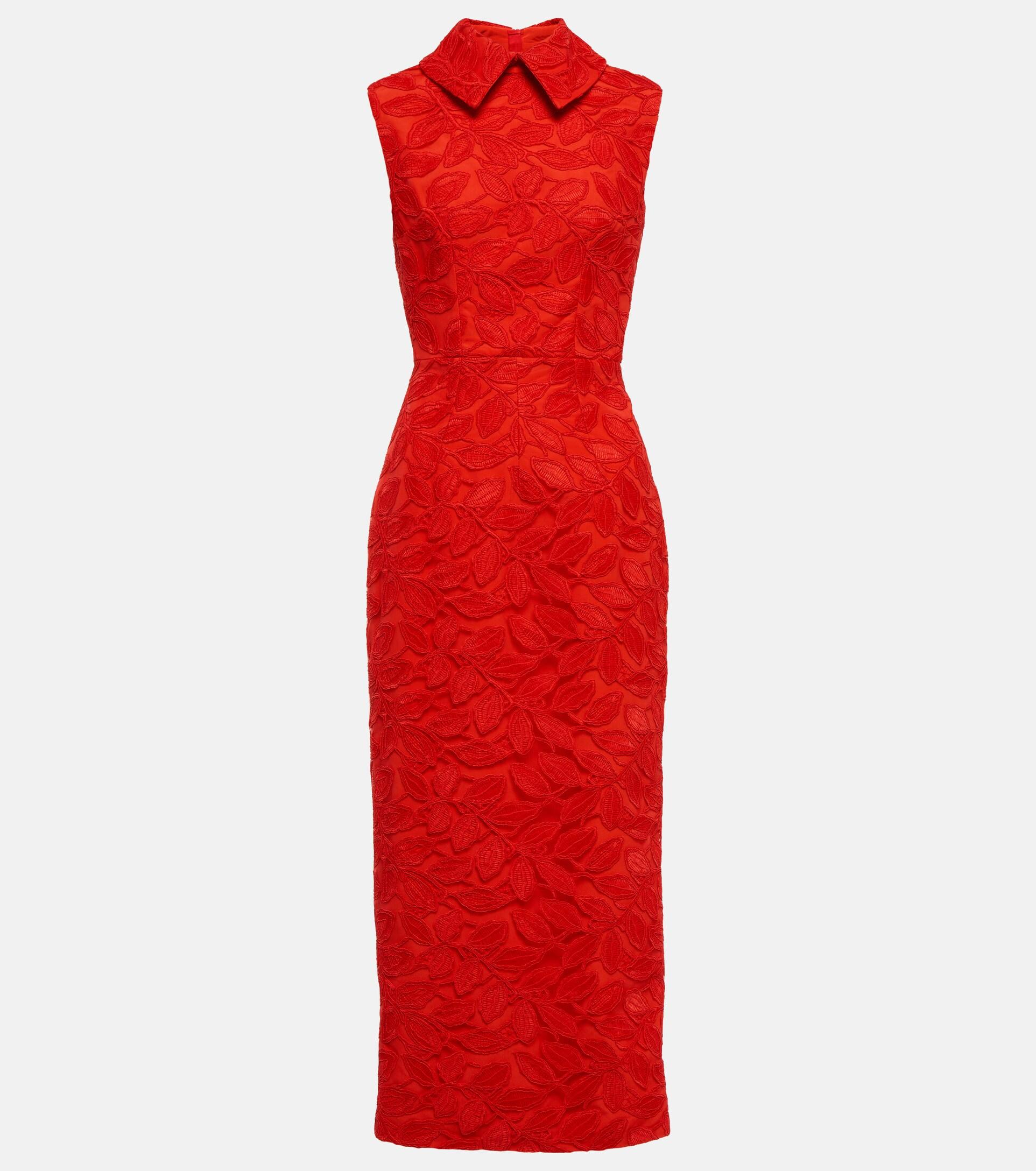 Emilia Wickstead Mason Lace Midi Dress in Red | Lyst
