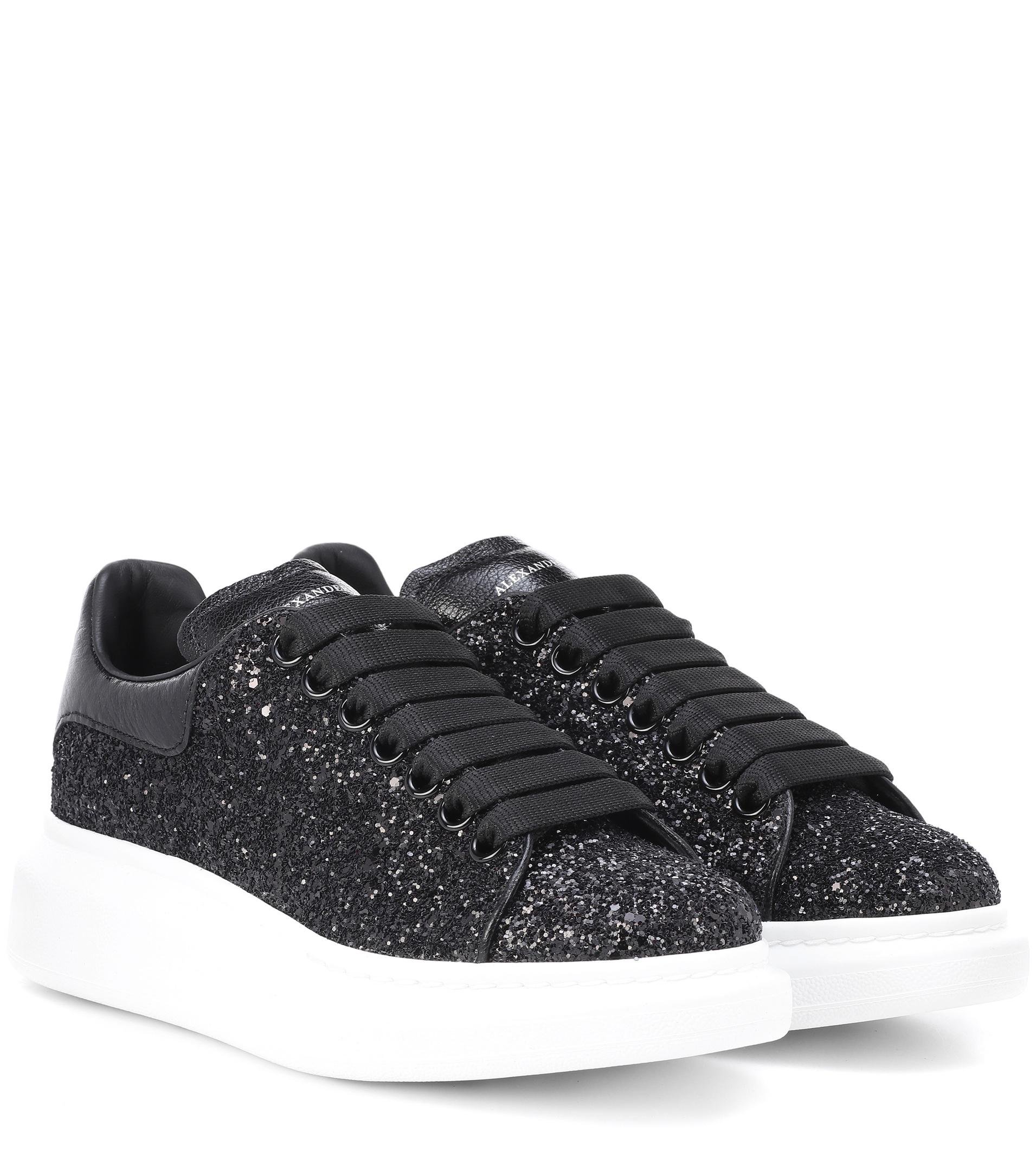 Alexander McQueen Leather Black Glitter Platform Sneakers - Lyst