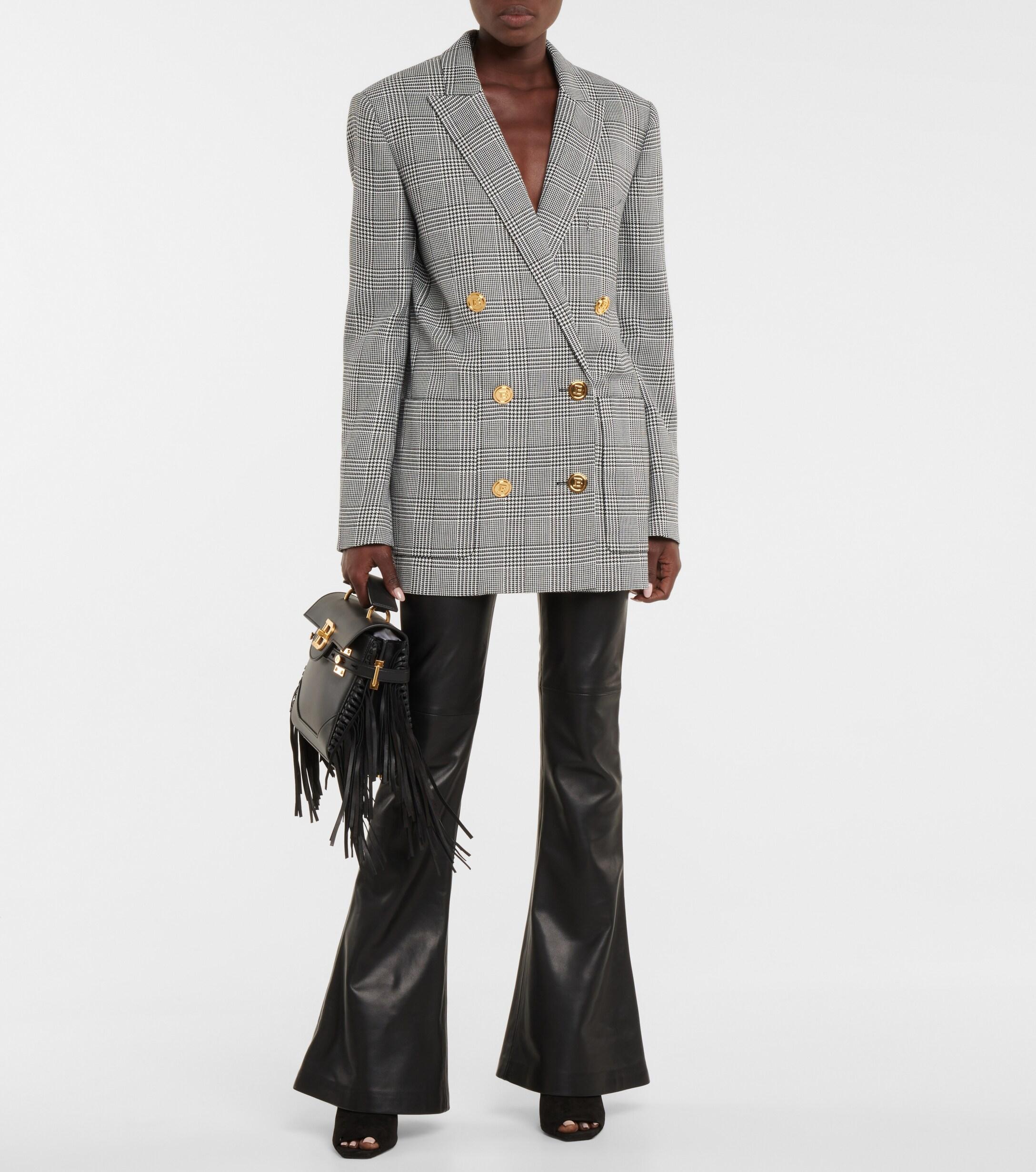 Balmain Wool-blend Checked Blazer in Gray | Lyst