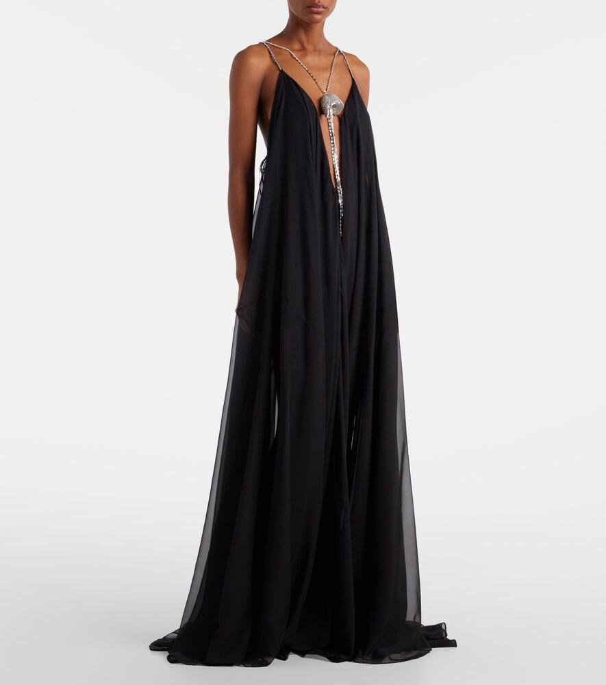 Abito Lungo In Chiffon Donna YnimioAOX - Maniche Lunghe, Spalla Scoperta, Taglia Unica Elastica