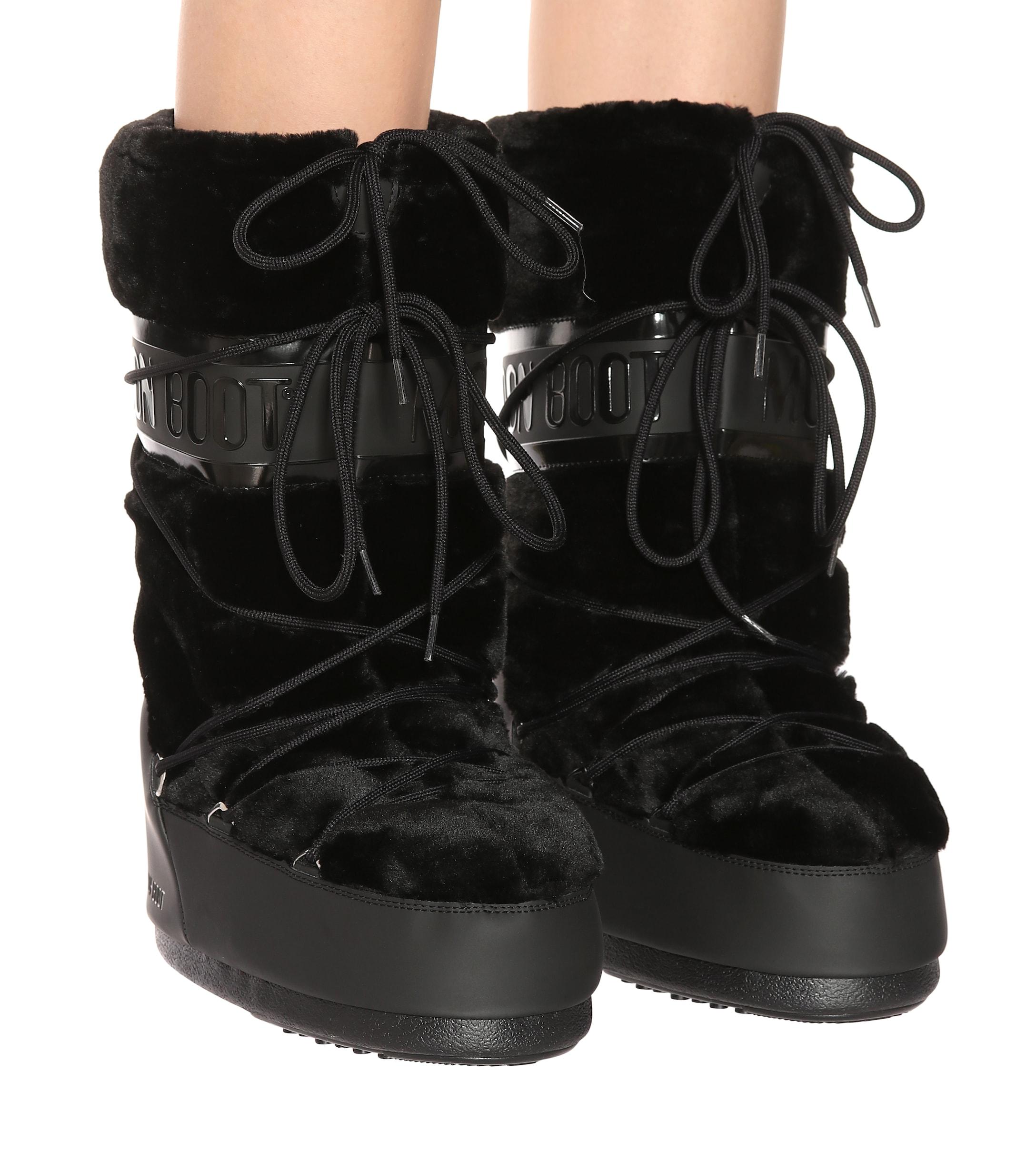 Moon Boot Classic Faux Fur-trimmed Ankle Boots in Black | Lyst
