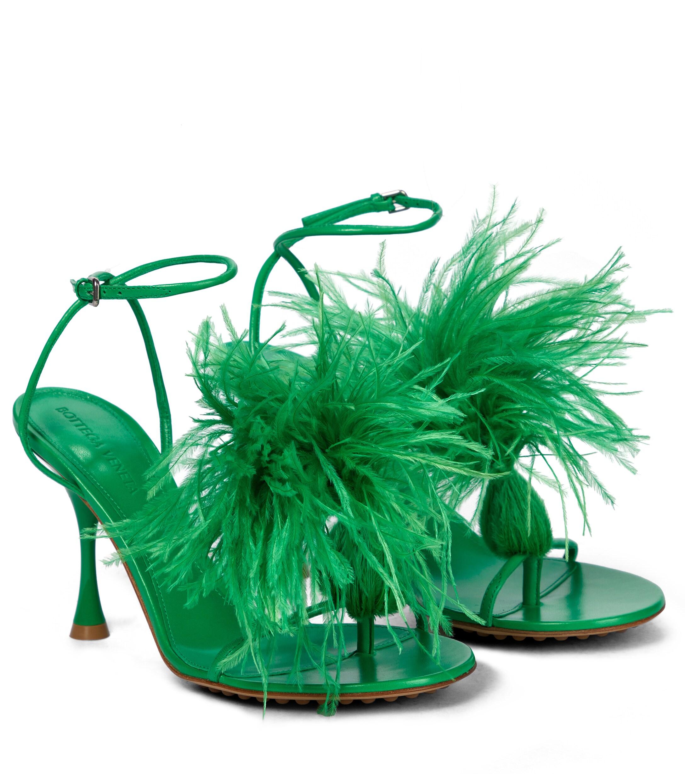 Dot Feather-trimmed Leather Sandals