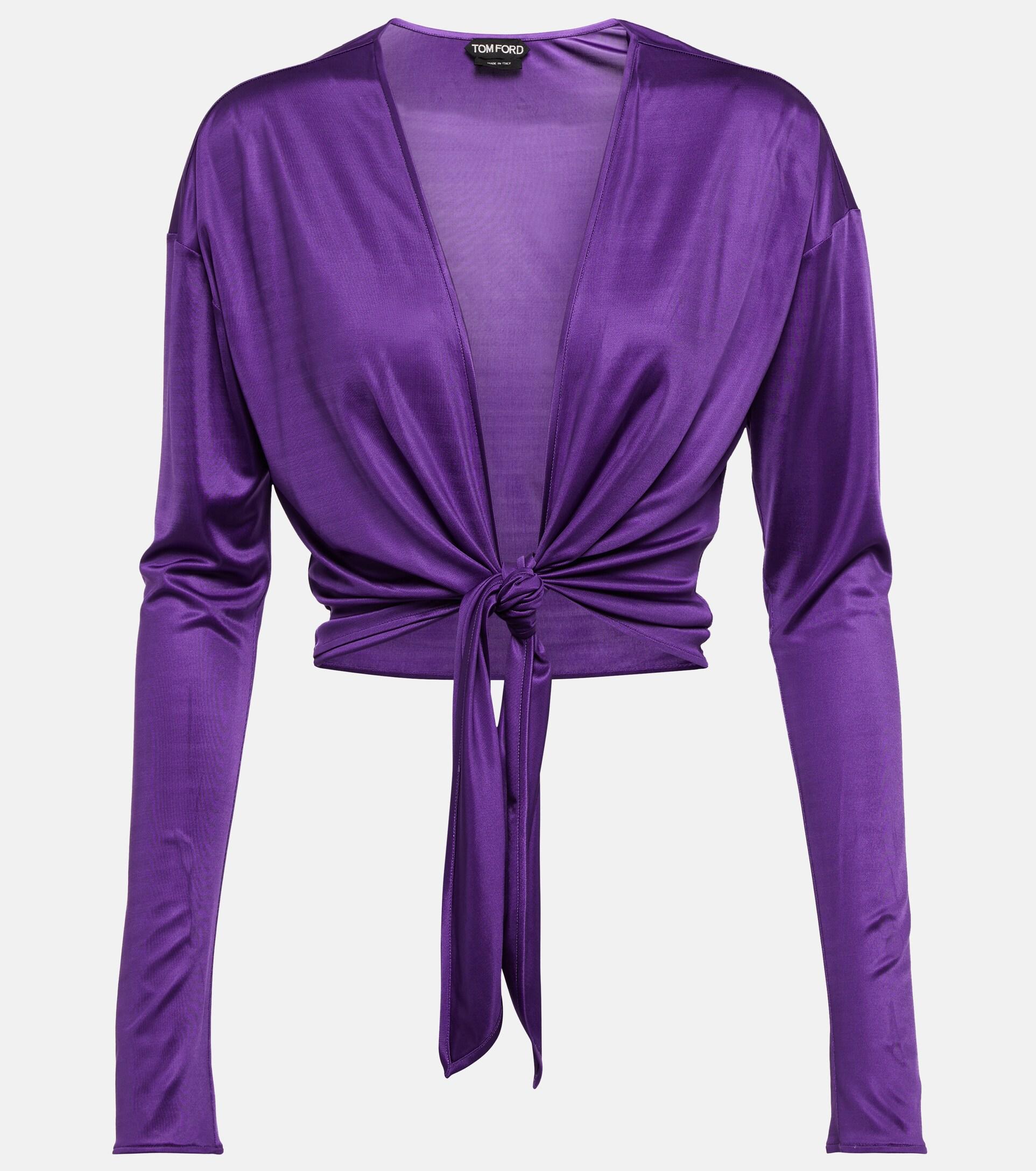 Tom Ford Cropped Satin Blouse in Purple | Lyst