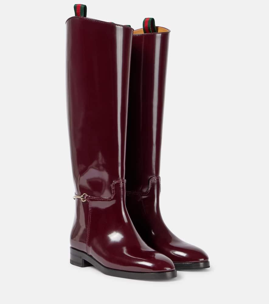 Gucci Horsebit Patent Leather Knee-high Boots in Red | Lyst
