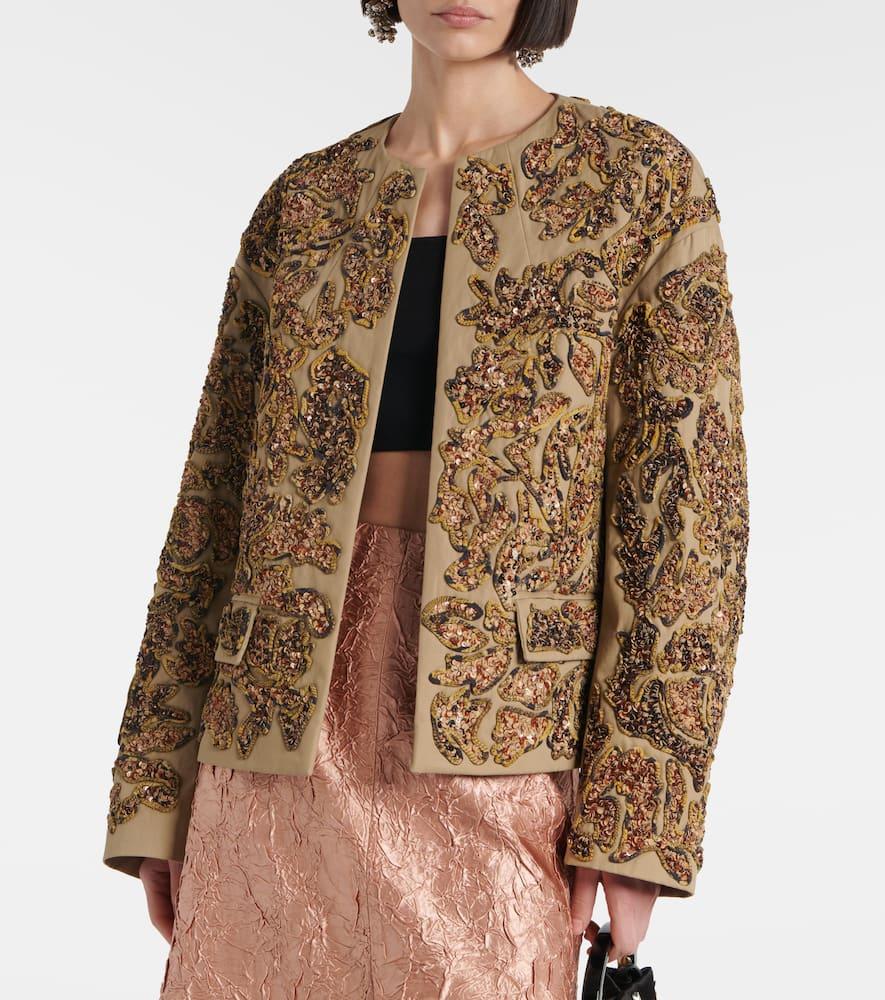 Dries Van Noten Sequined Cotton Jacket in Brown | Lyst