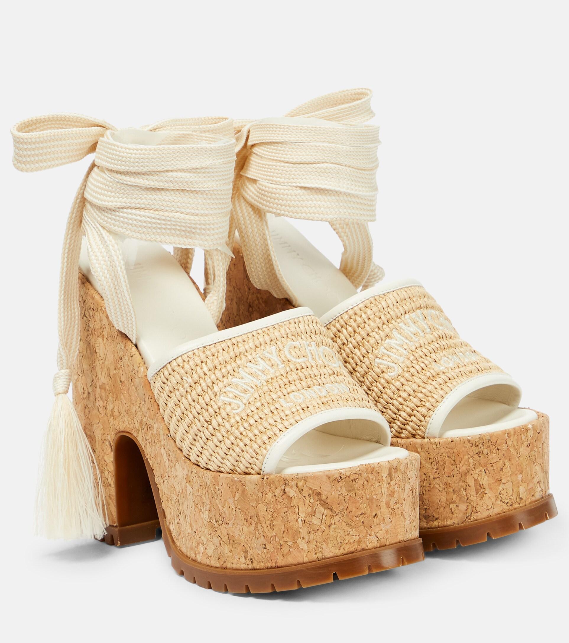 Jimmy Choo Gal Wedge 130 Raffia Platform Sandals in Natural Lyst