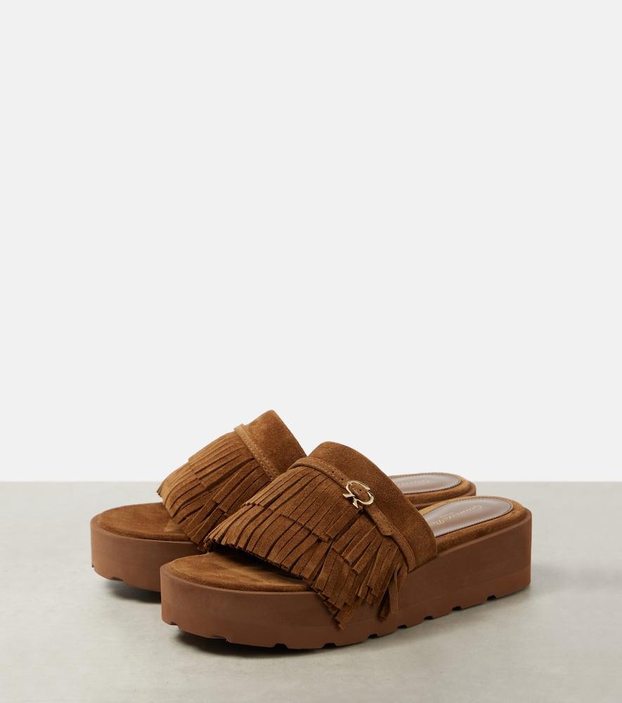 Gianvito Rossi Fringed Suede Slides in Brown Lyst UK