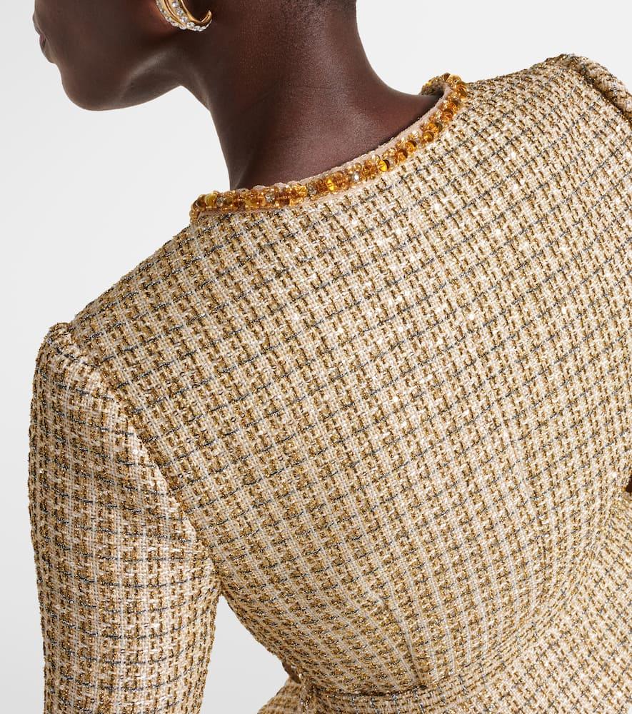 self portrait gold tweed dress Gold Knit Taffeta Midi Dress – self-portrait main image 1