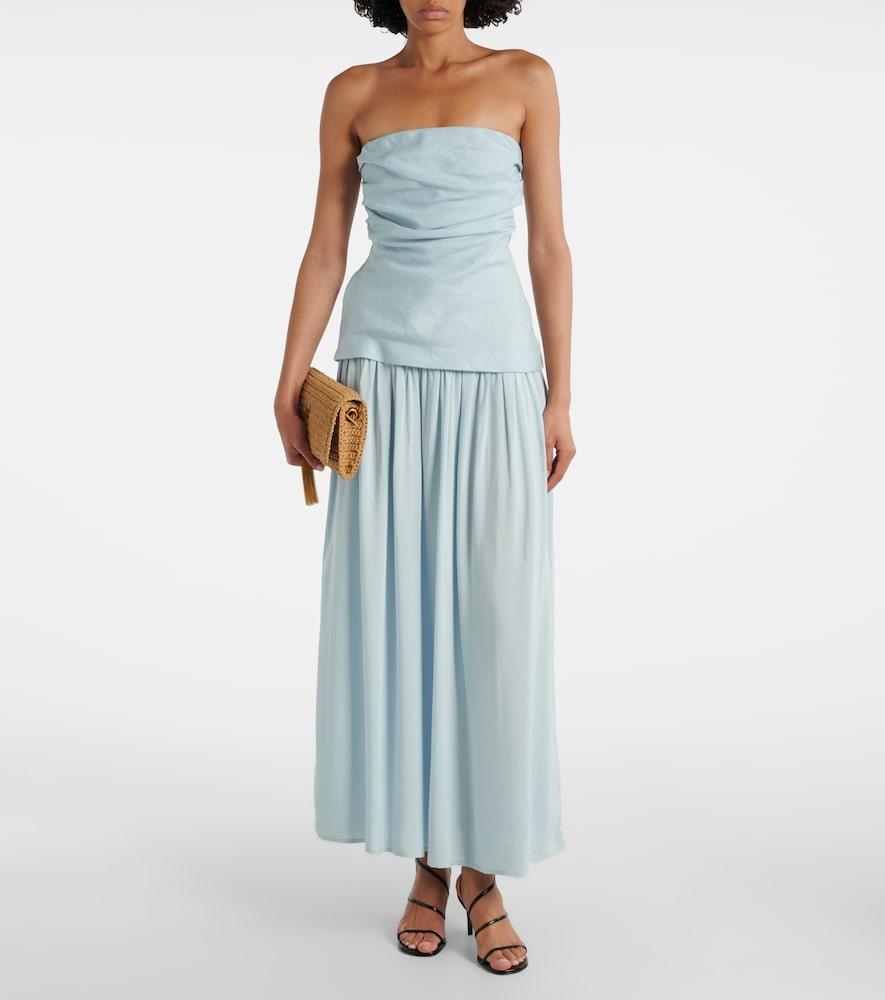 faithfull hedy strapless gathered linen and voile maxi dress Hedy strapless linen maxi dress in black - Faithfull