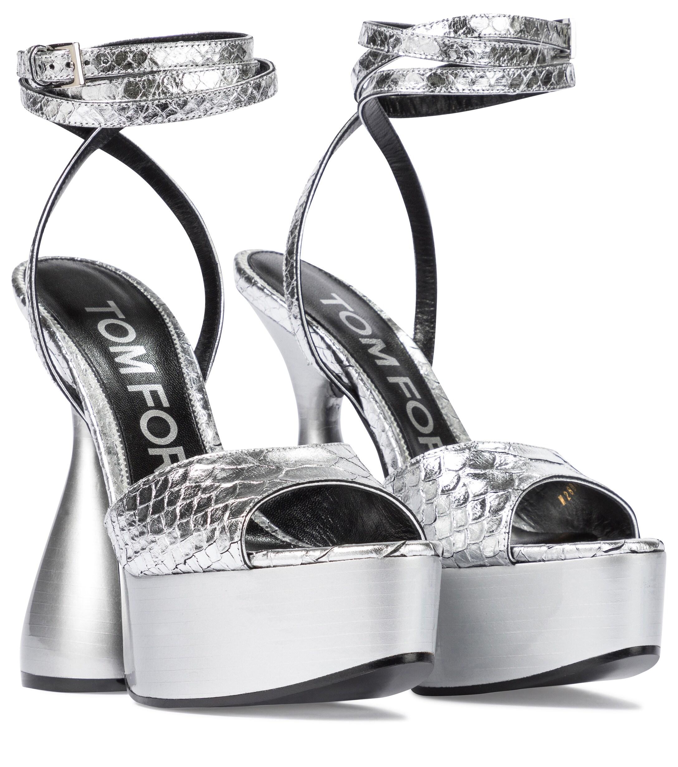 Tom Ford Disco Leather Platform Sandals in Silver (Metallic) - Lyst