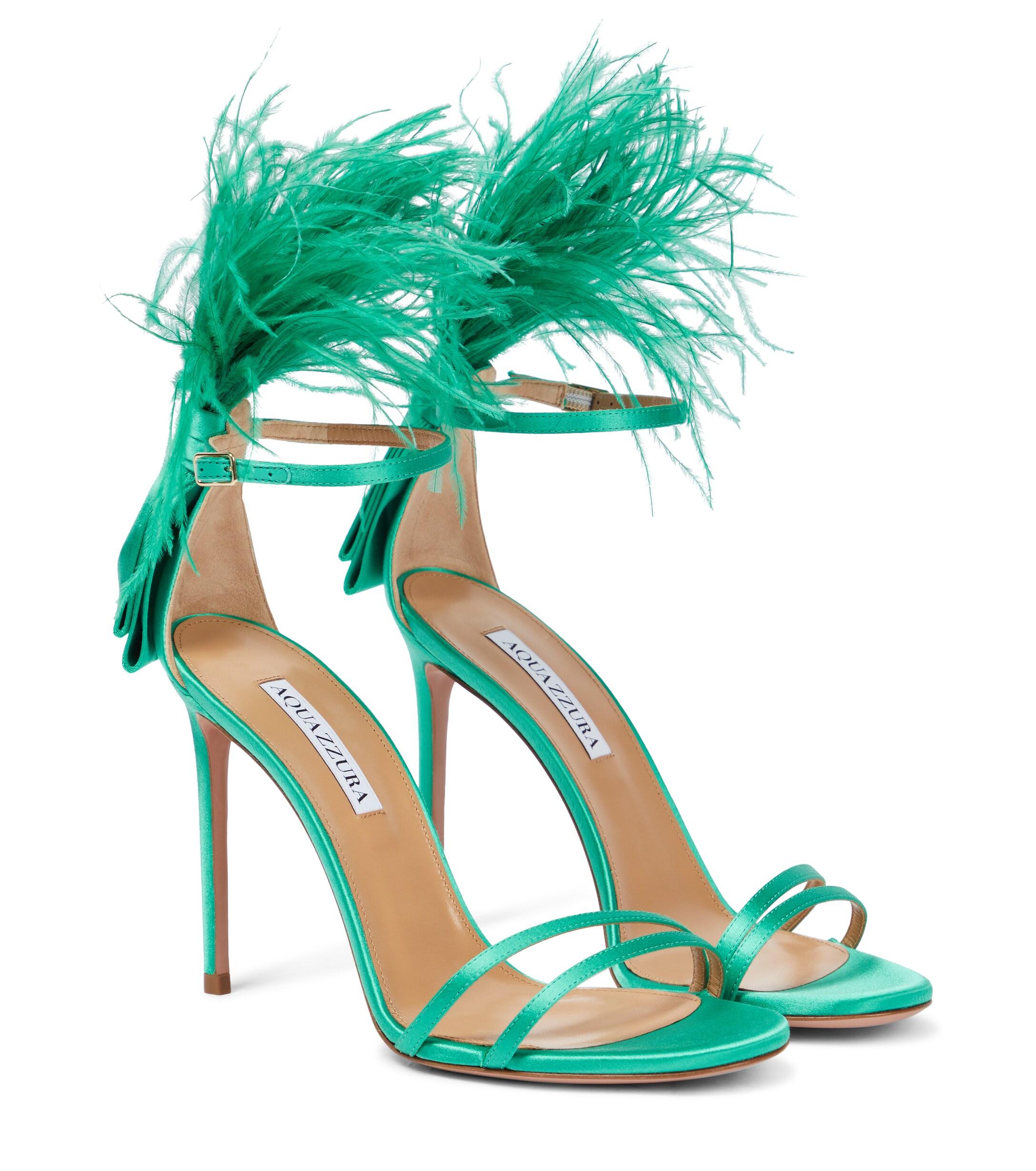 Aquazzura Concerto 105 Feather-trimmed Sandals in Green | Lyst