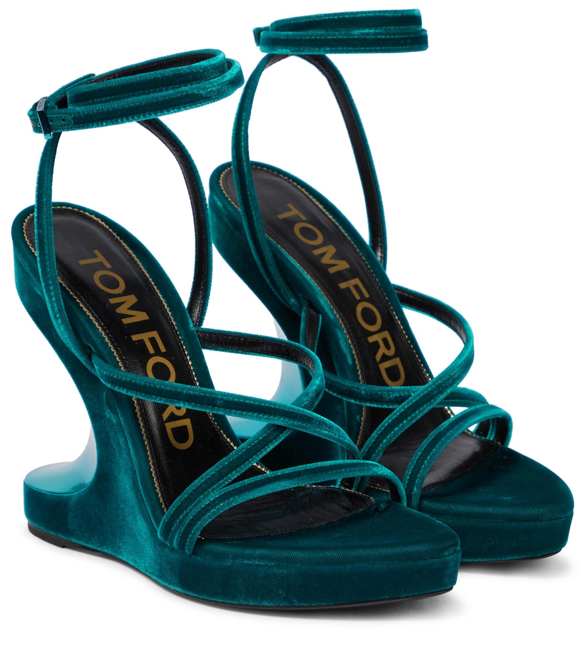 Velvet wedge cheap heels