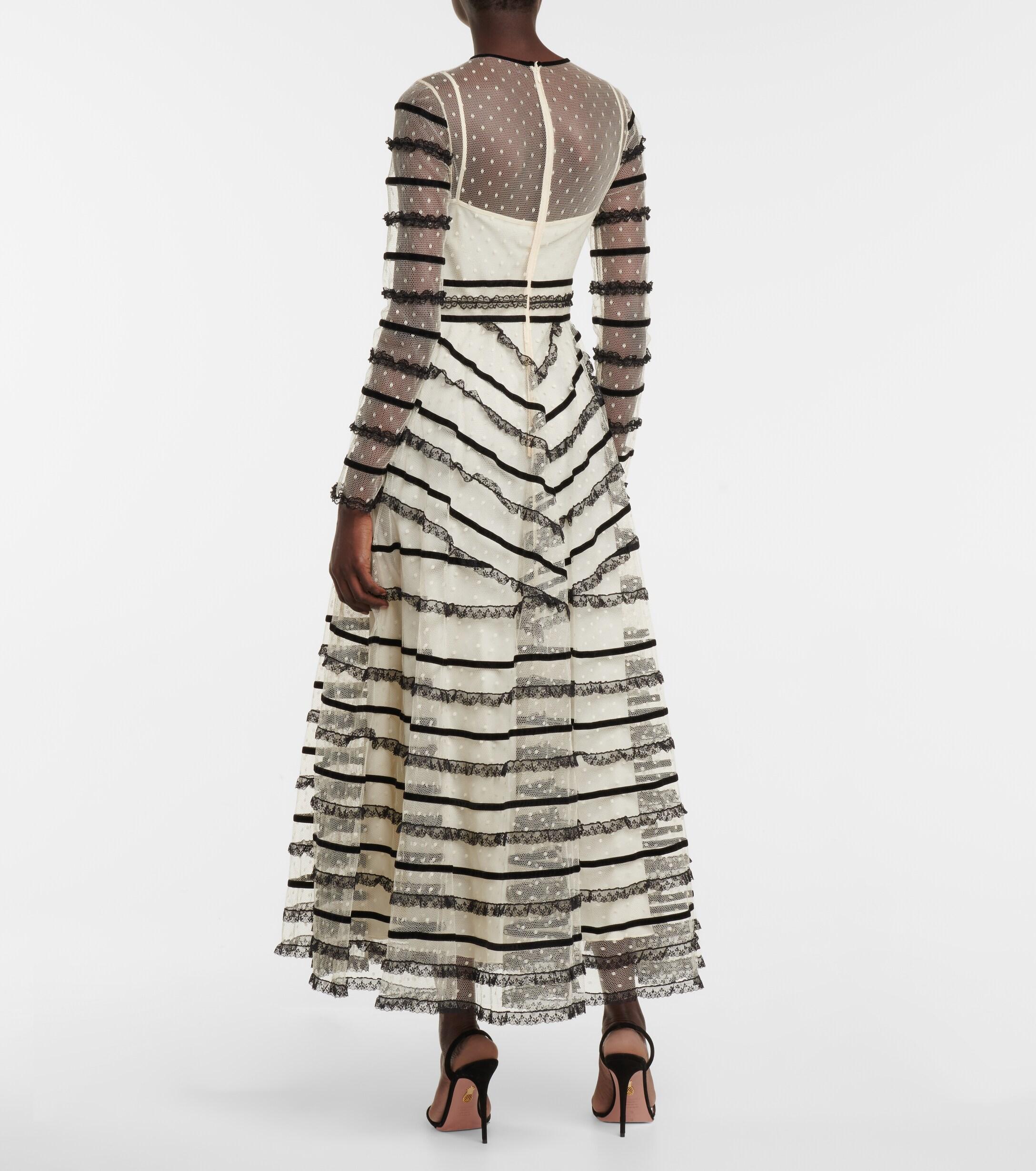RED Valentino Lace-trimmed Tulle Midi Dress in Black | Lyst