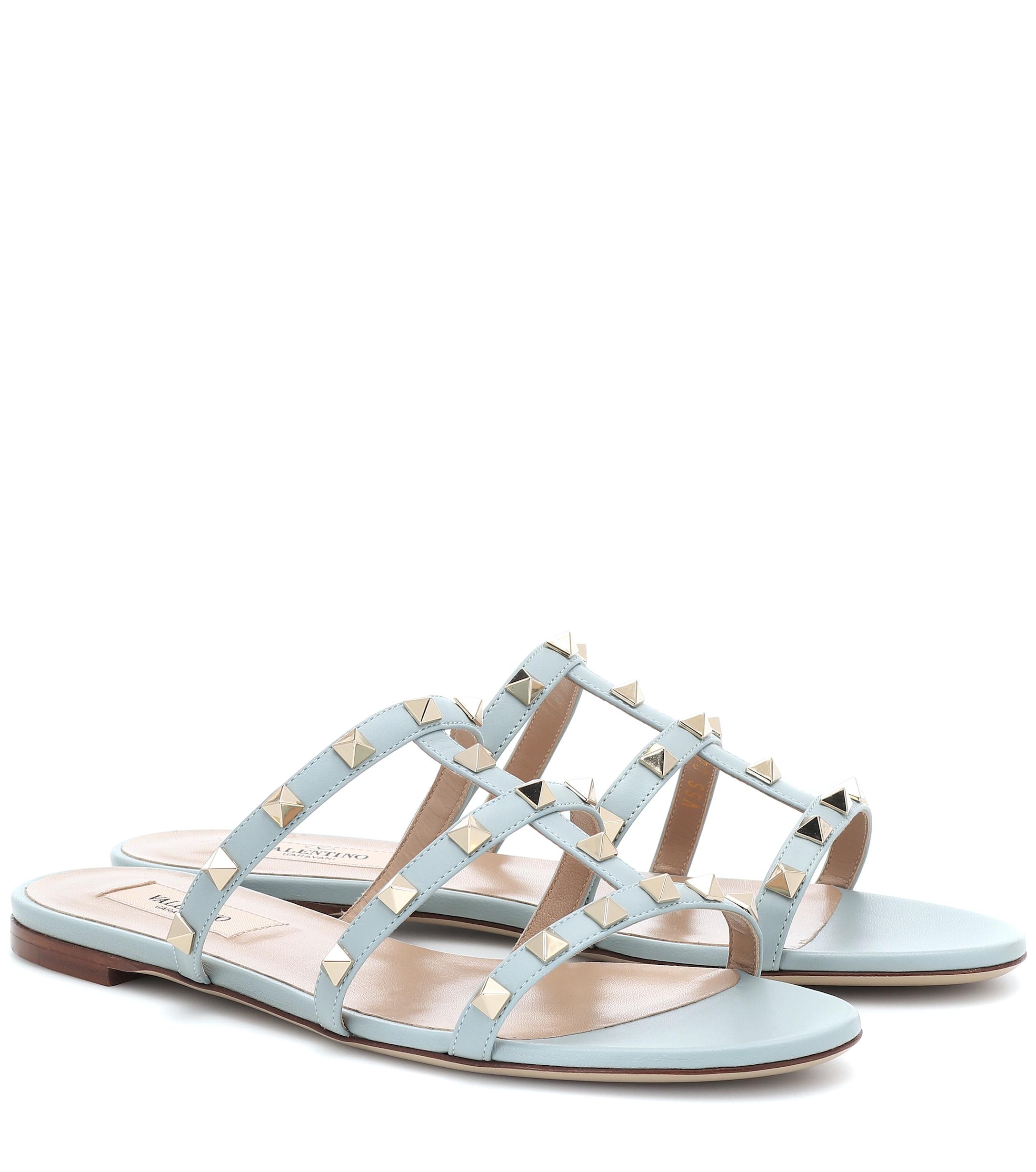 Valentino Rockstud Leather Sandals in Blue - Lyst