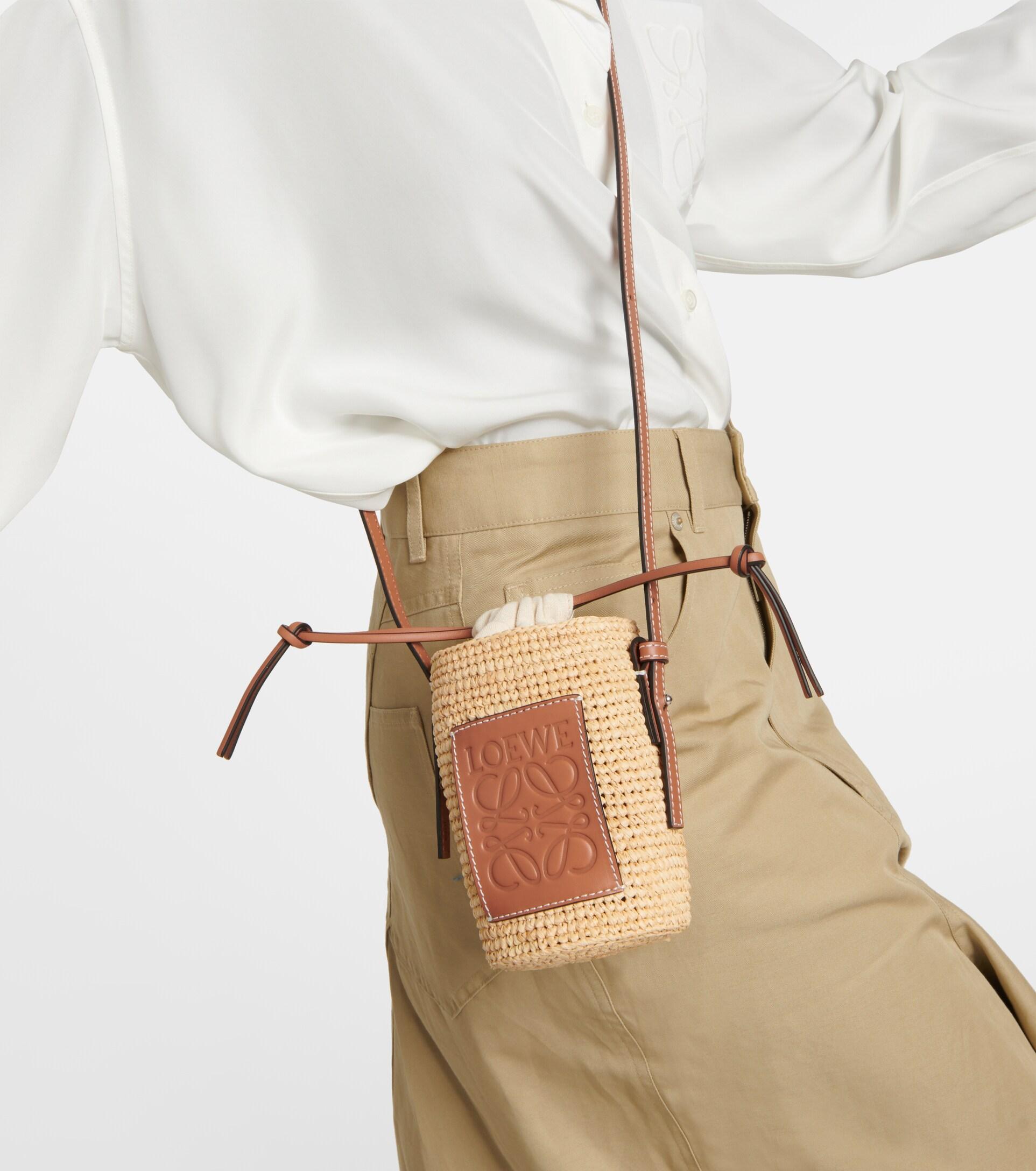 Loewe Cylinder Pocket Mini Raffia Shoulder Bag in Natural