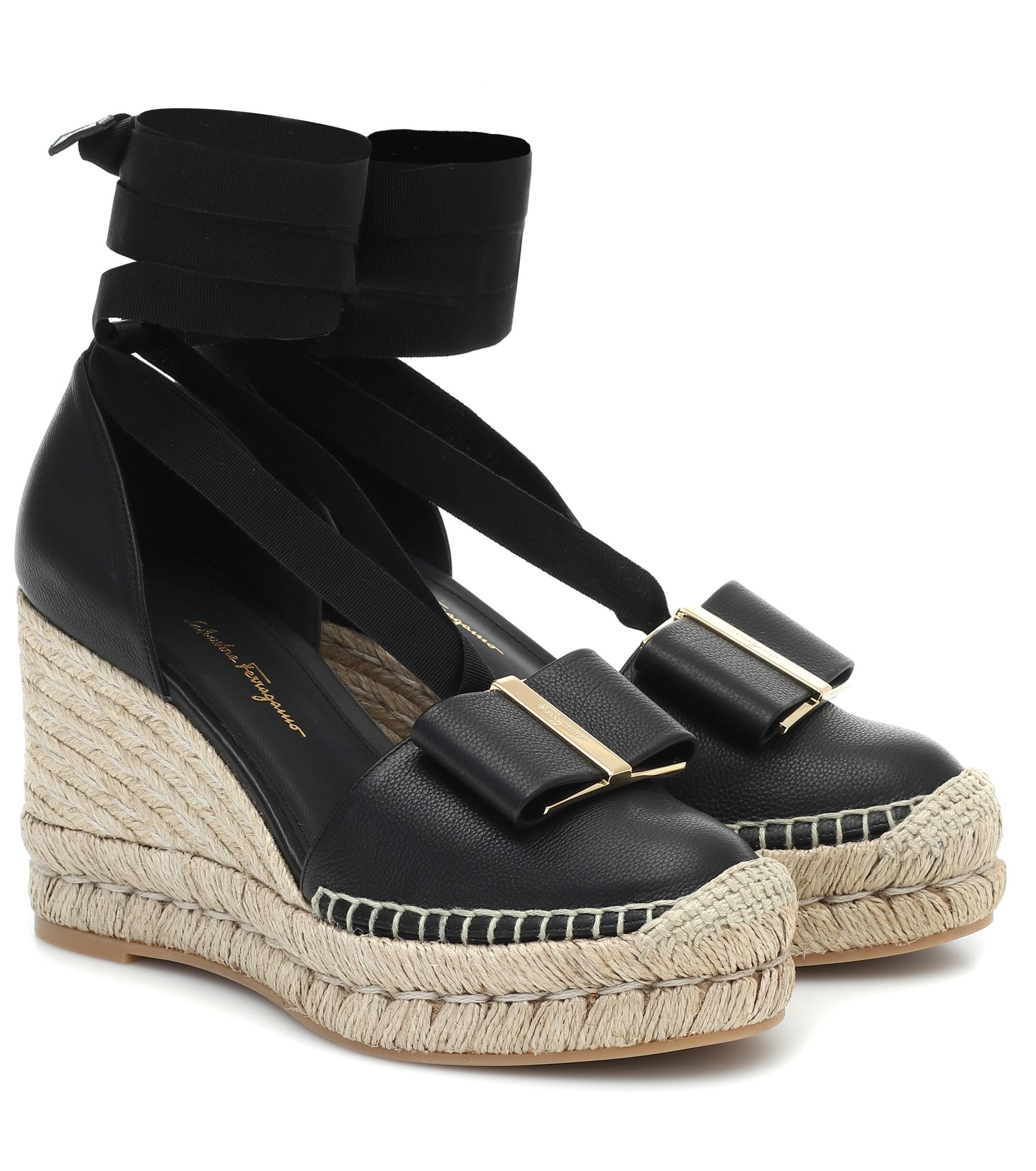 Ferragamo Garanio Leather Wedge Espadrilles in Black Save 18 Lyst