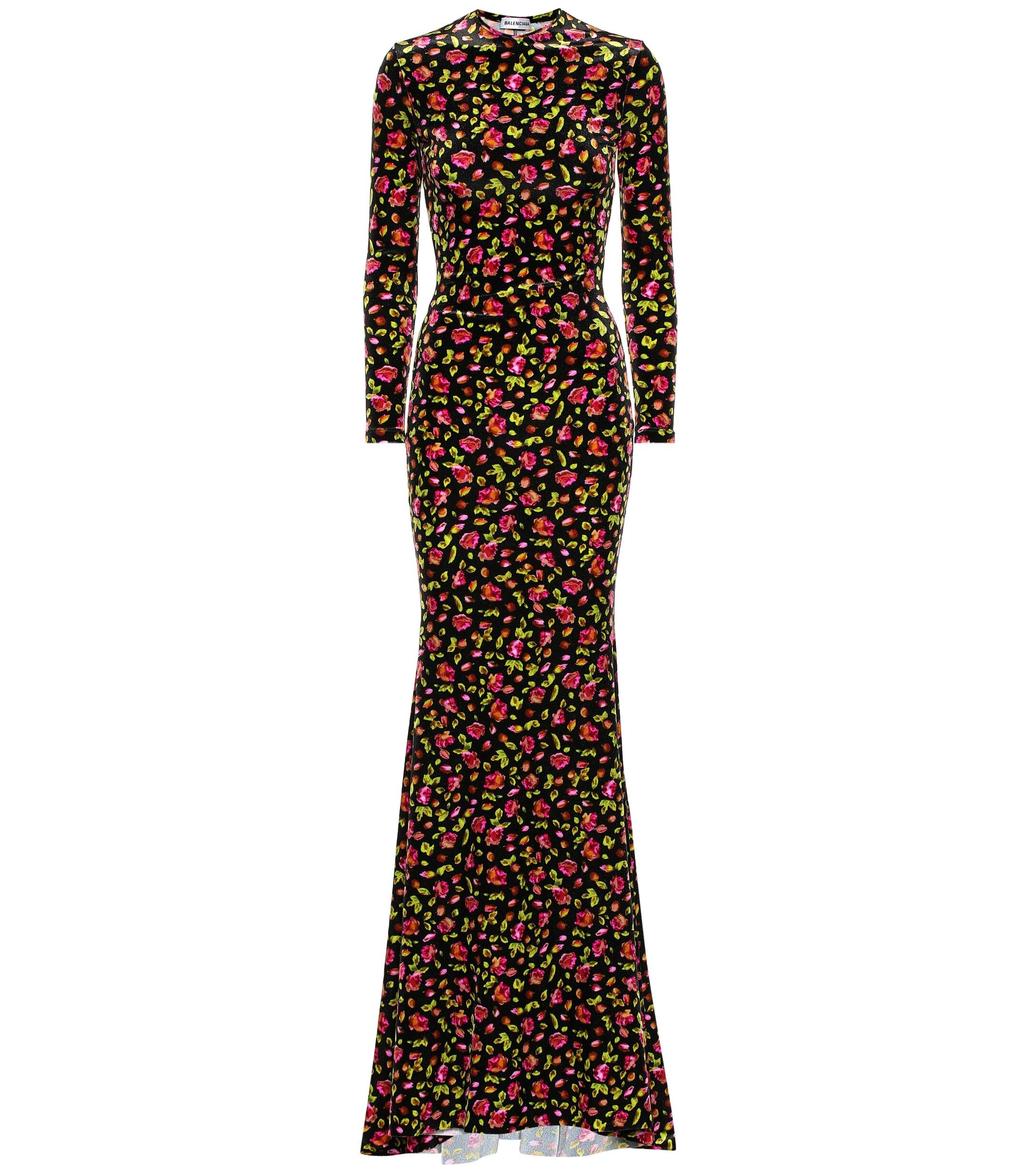 Balenciaga Floral Velvet Maxi Dress in Black | Lyst