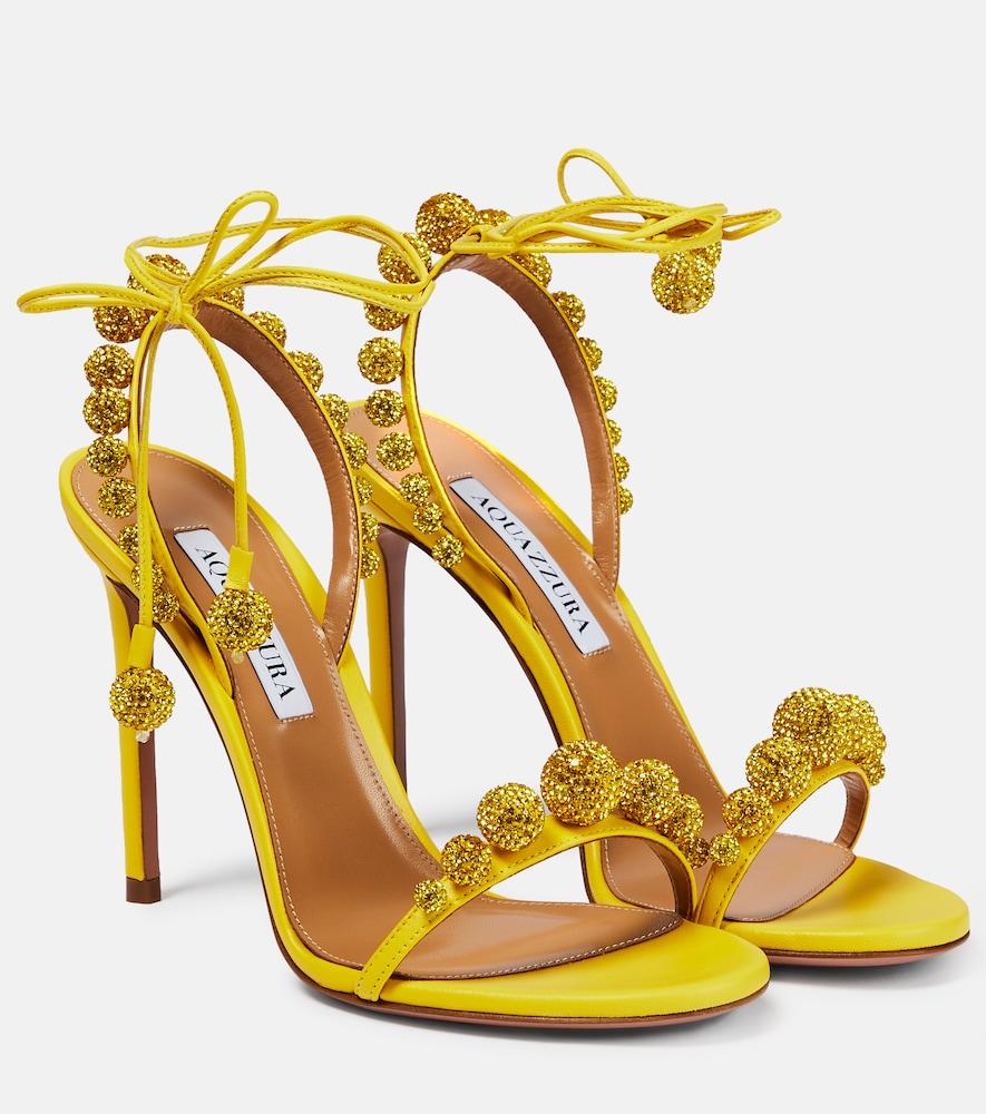 Aquazzura Disco Dancer 105 Embellished Sandals in Yellow Lyst